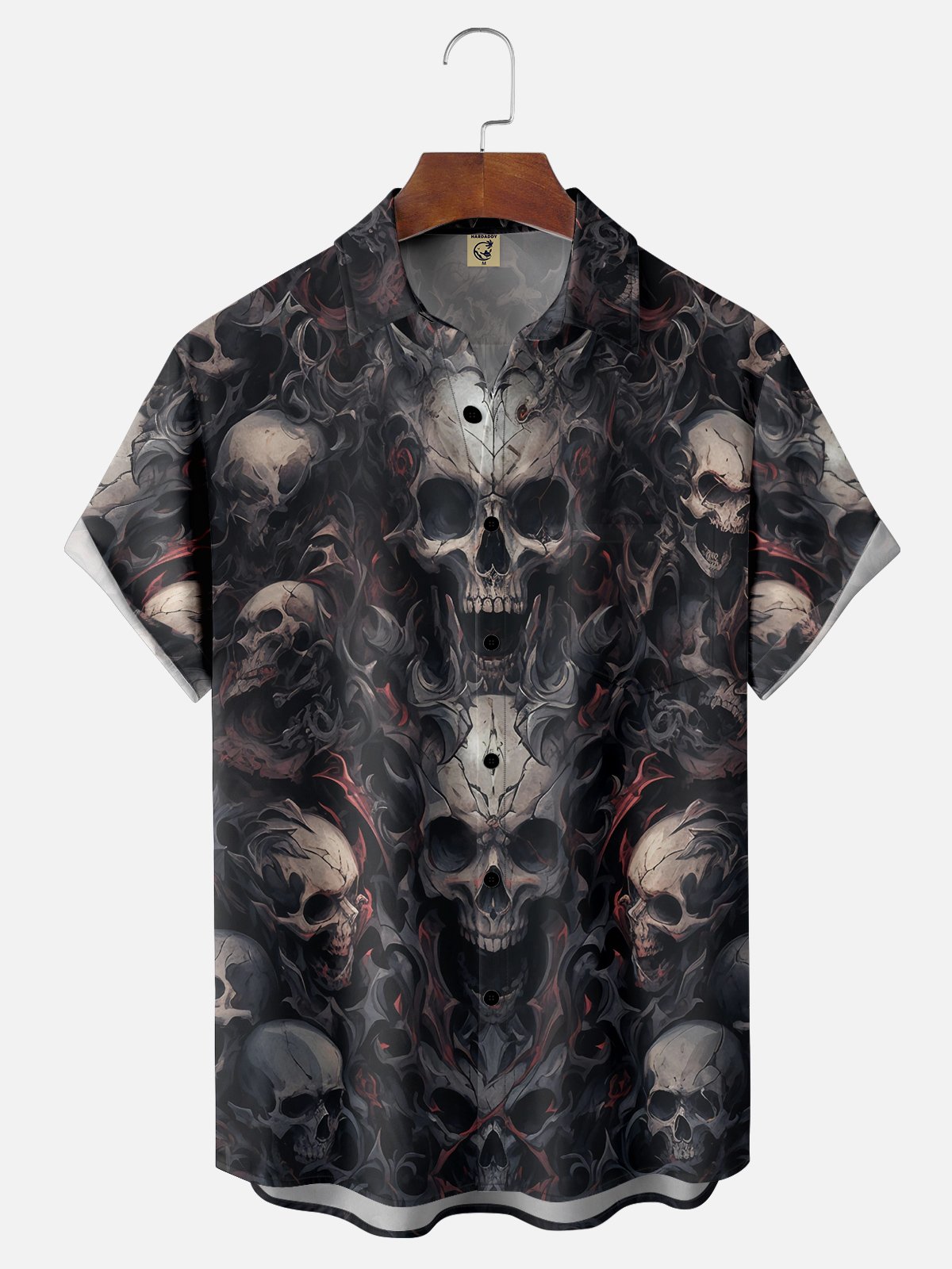 Moisture-wicking Abstract Gradient Halloween Skull Chest Pocket Hawaiian Shirt