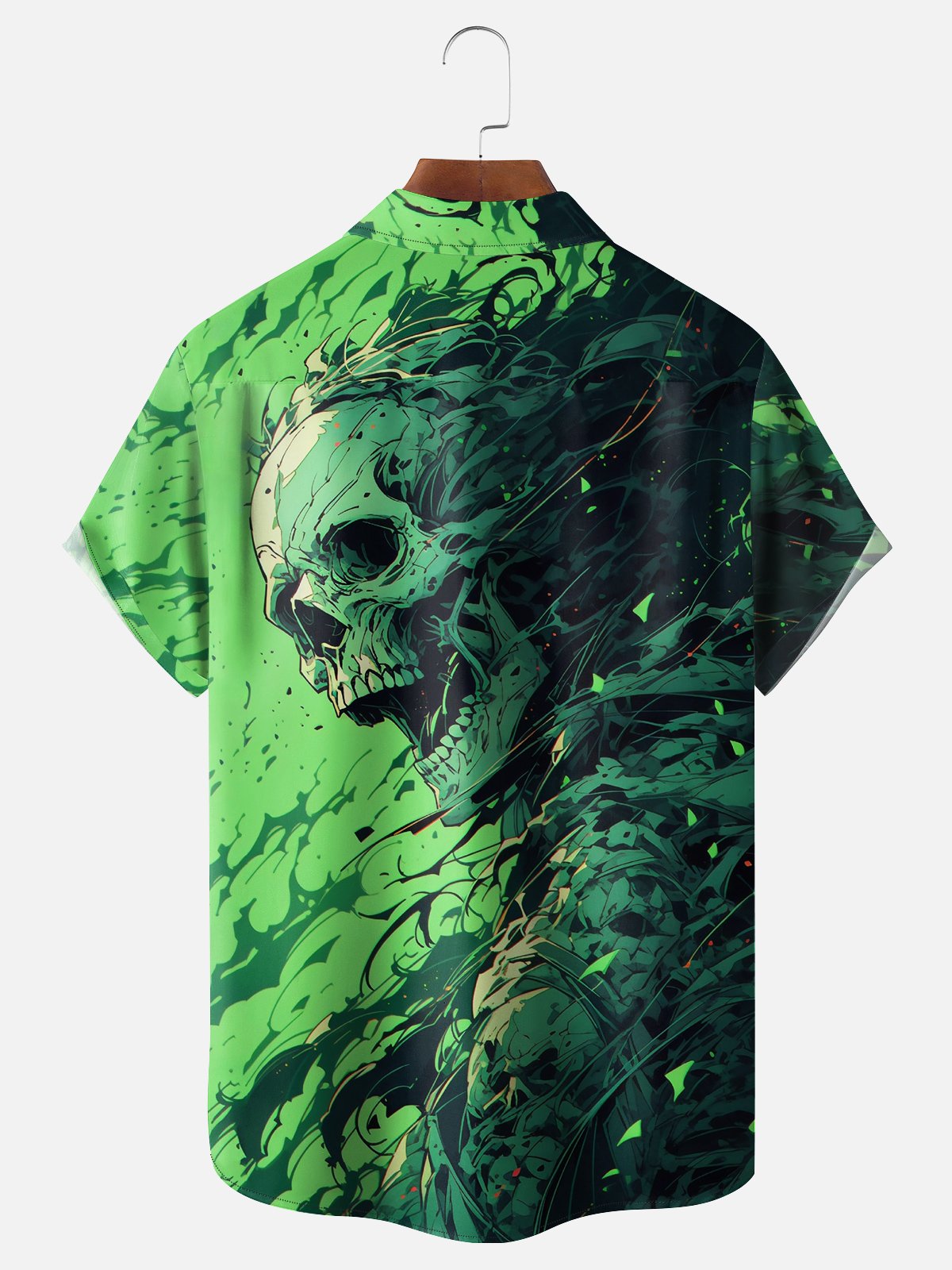 Moisture-wicking Abstract Gradient Skull Chest Pocket Hawaiian Shirt