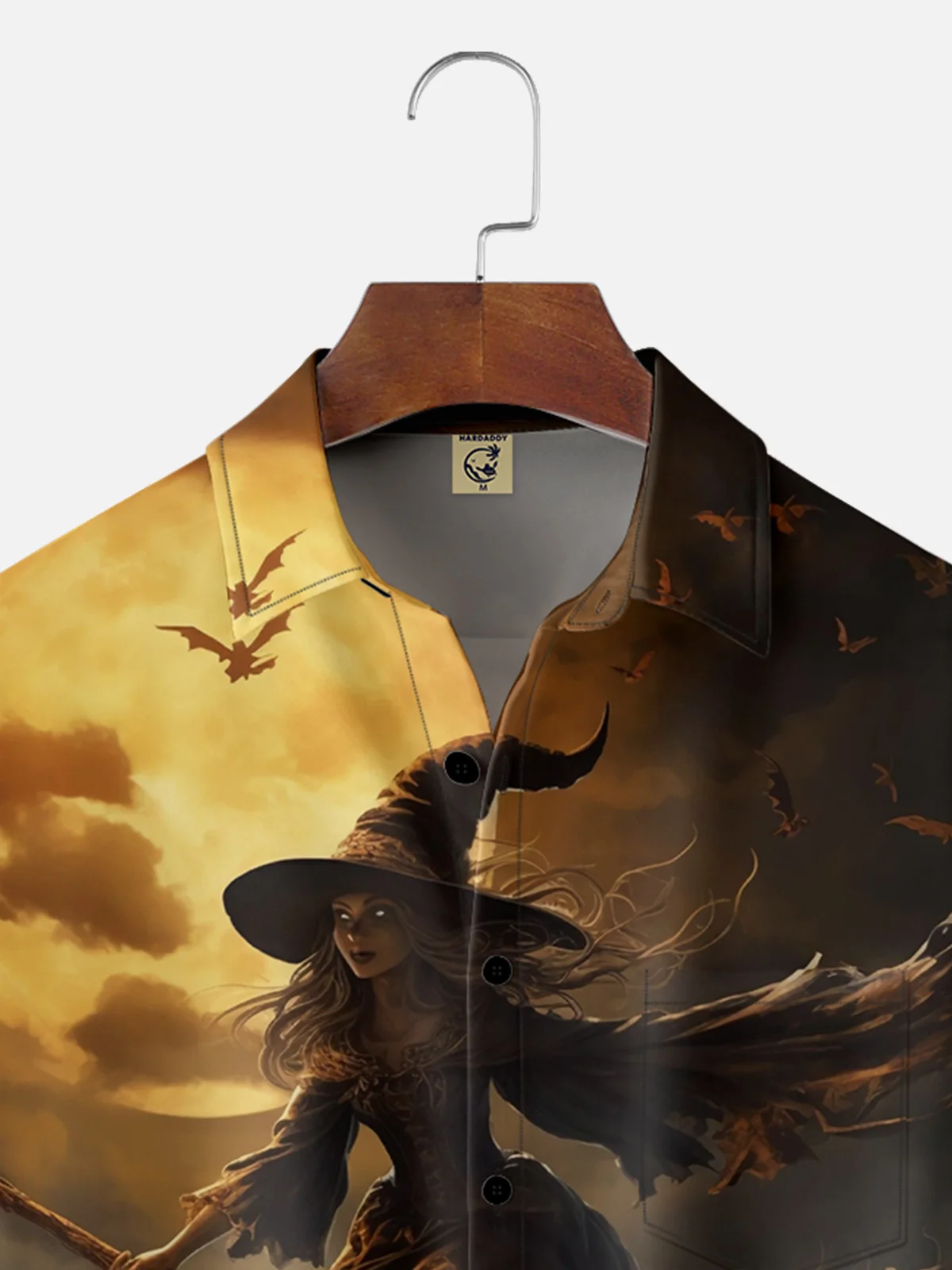 Moisture-wicking Halloween Witch On A Broom Chest Pocket Hawaiian Shirt