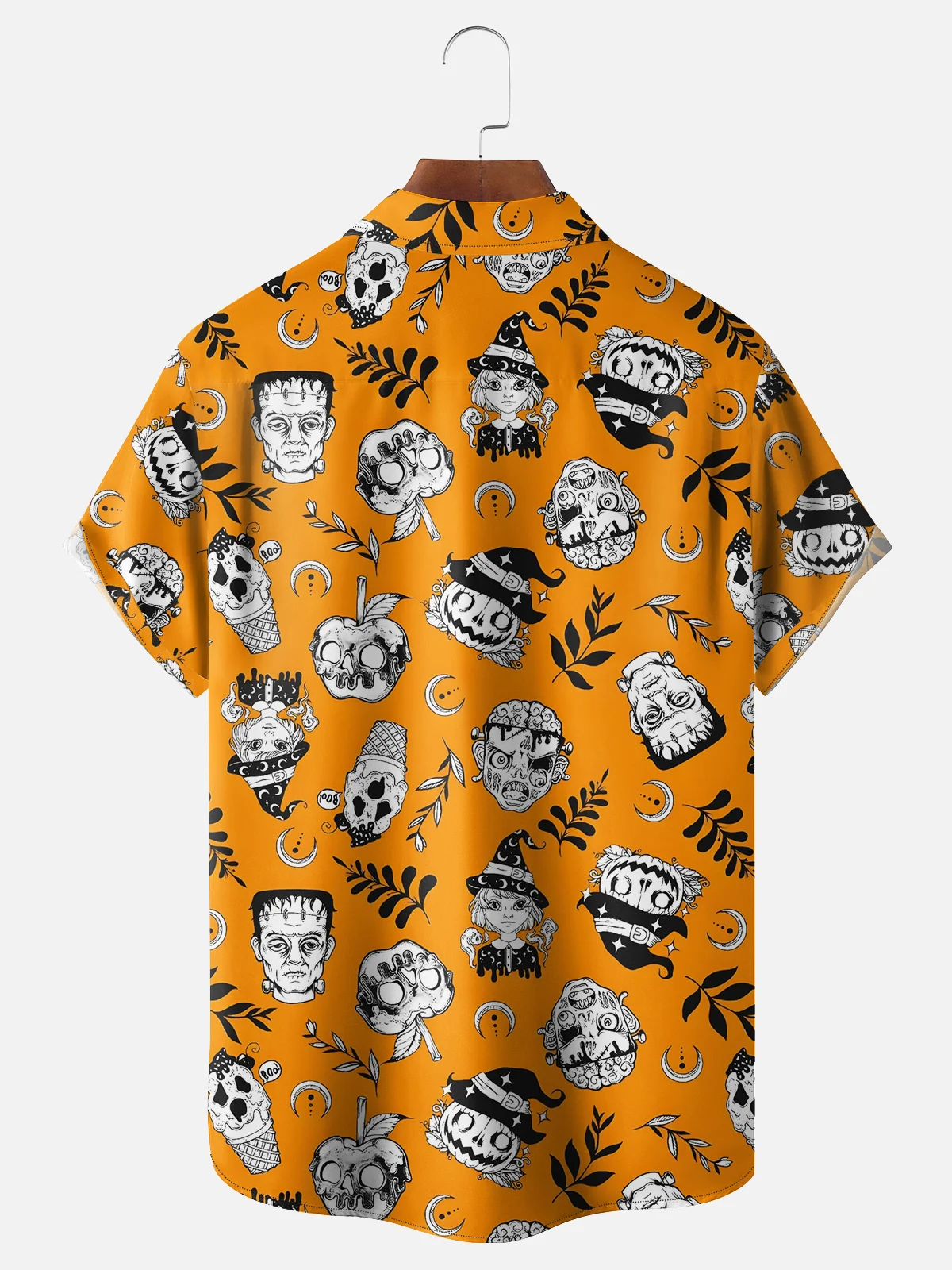 Moisture-wicking Halloween Frankenstein Pumpkin Chest Pocket Casual Shirt