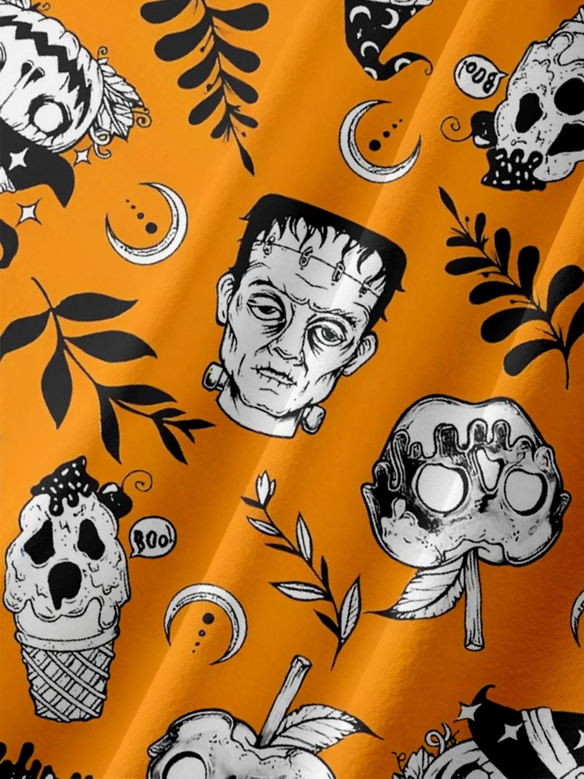 Moisture-wicking Halloween Frankenstein Pumpkin Chest Pocket Casual Shirt