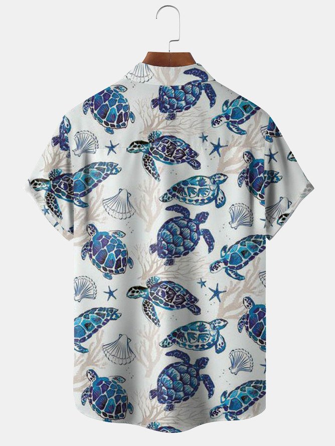 Tall Size Moisture-wicking Sea Turtle Chest Pocket Hawaiian Shirt