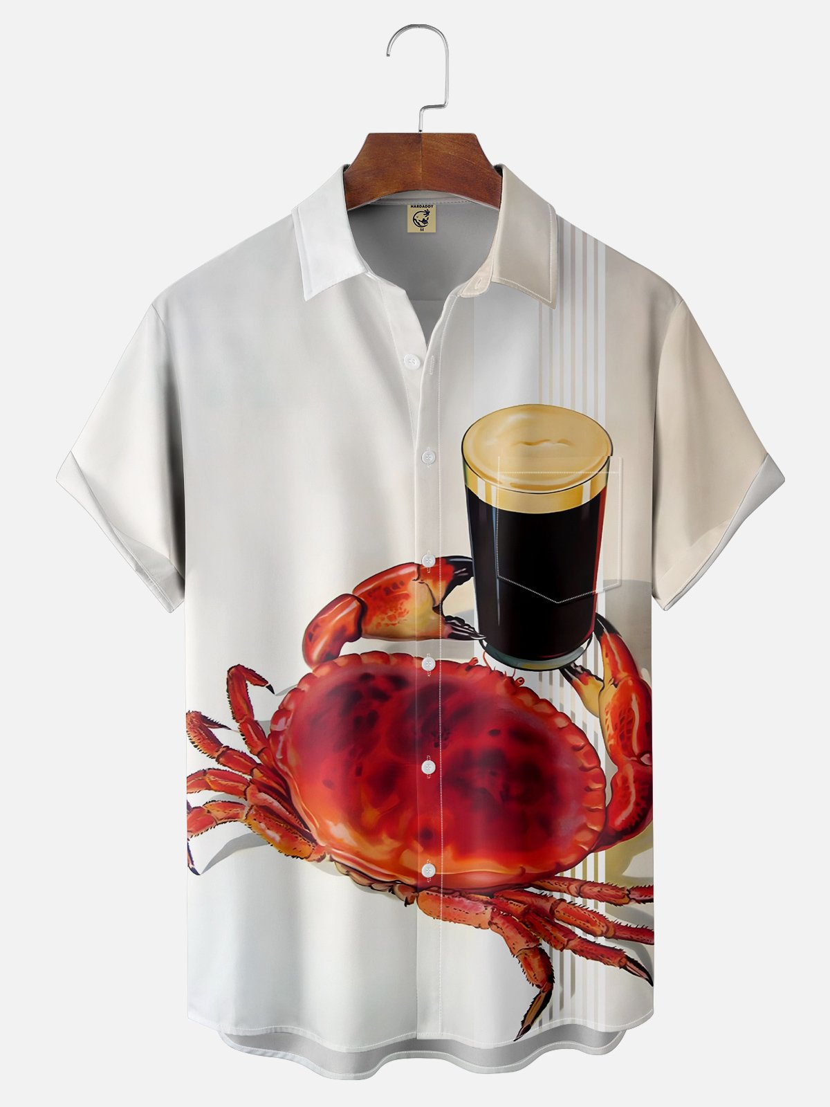 Moisture-wicking Oktoberfest Brown Crab Drinking Beer Chest Pocket Bowling Shirt