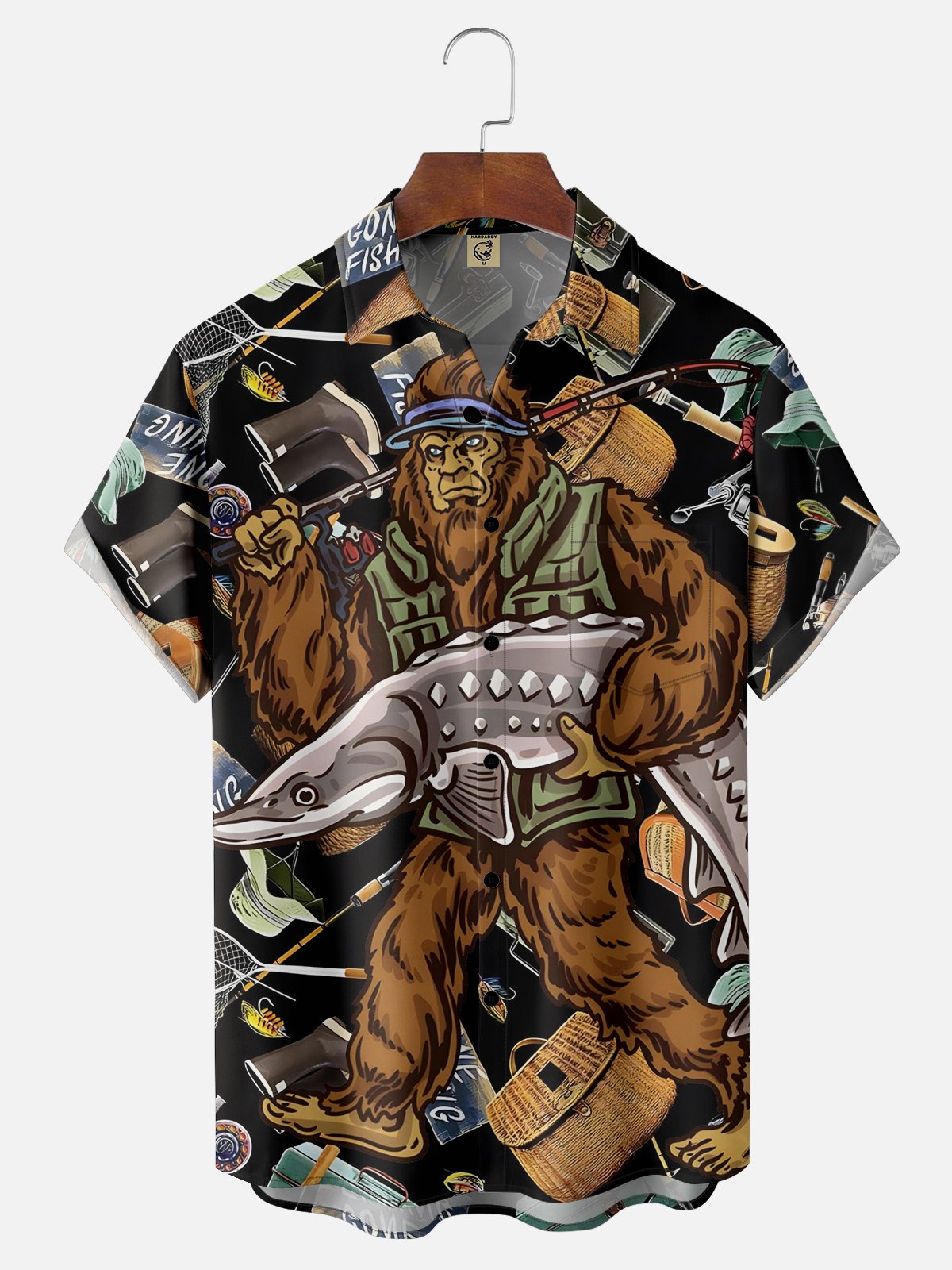 Moisture Wicking Bigfoot Fishing Chest Pocket Hawaiian Shirt