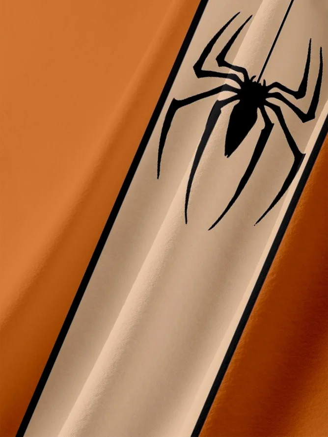 Tall Size Moisture-wicking Breathable Halloween Spider Chest Pocket Bowling Shirt