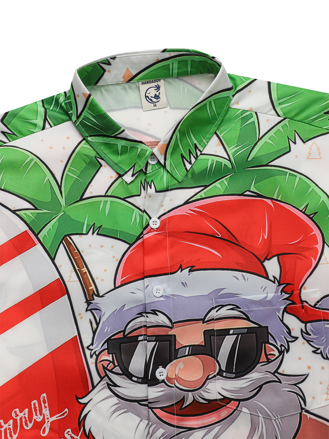 Tall Size Moisture-wicking Christmas Santa Chest Pocket Hawaiian Shirt