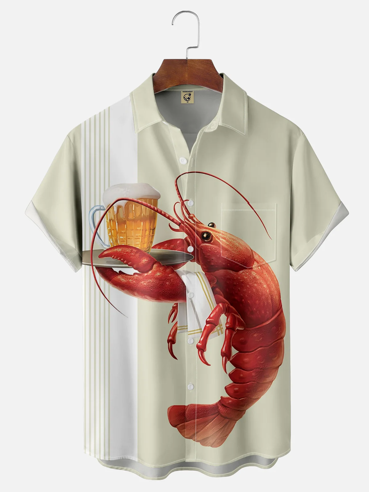 Moisture-wicking Oktoberfest Lobster Bartender Chest Pocket Bowling Shirt