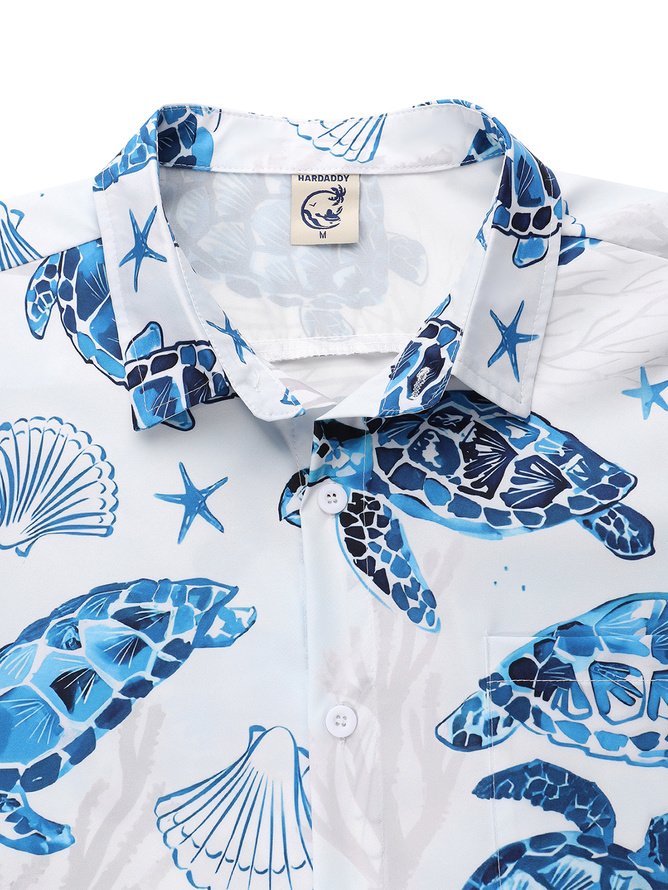 Tall Size Moisture-wicking Sea Turtle Chest Pocket Hawaiian Shirt