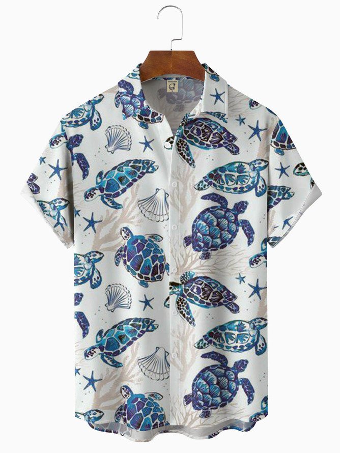 Tall Size Moisture-wicking Sea Turtle Chest Pocket Hawaiian Shirt