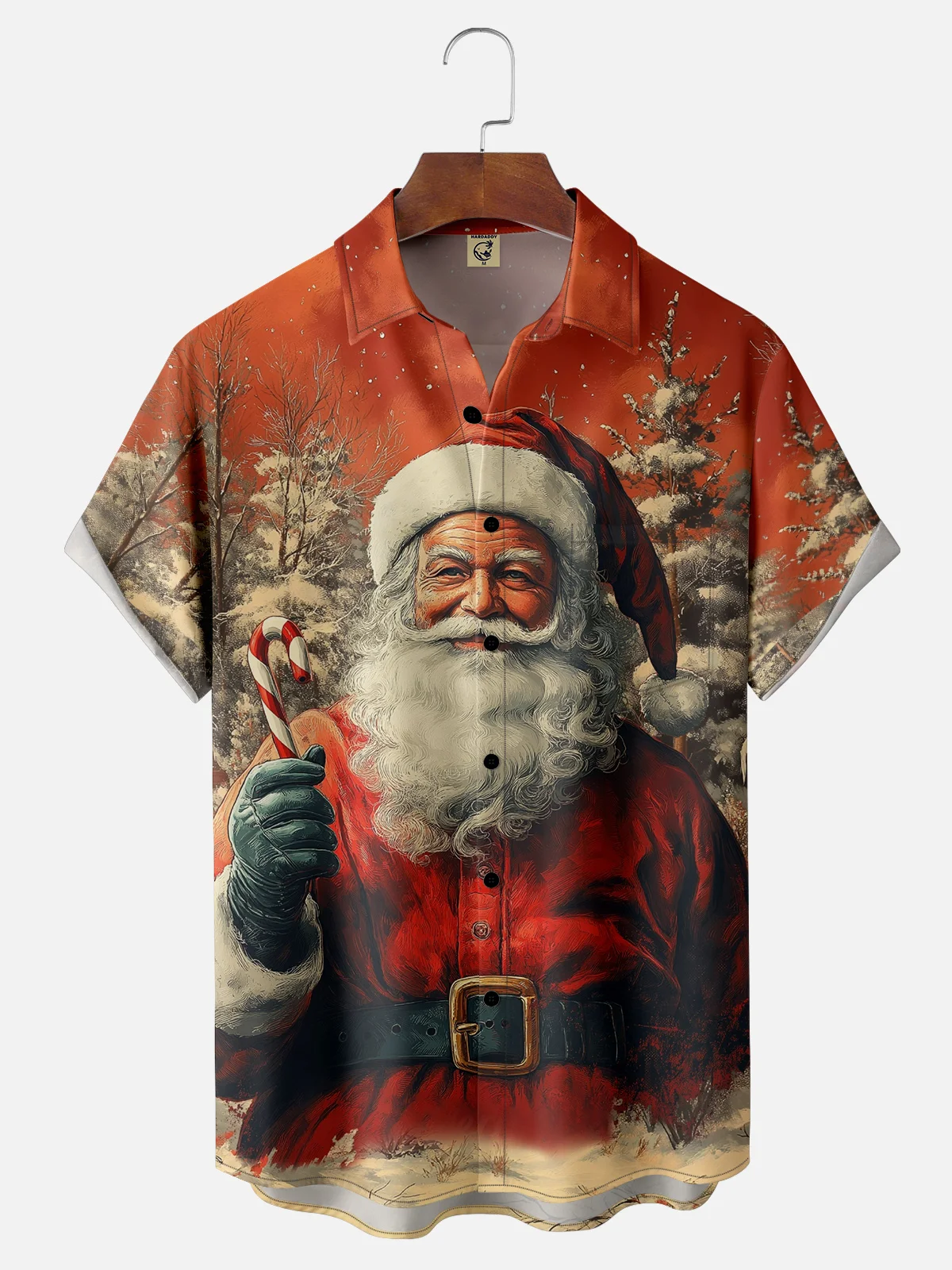 Moisture-wicking Santa Claus Vintage Illustration Chest Pocket Hawaiian Shirt