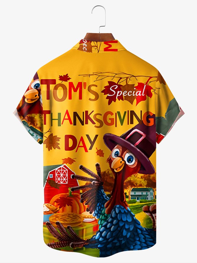 Tall Size Moisture-wicking Thanksgiving Turkey Chest Pocket Hawaiian Shirt