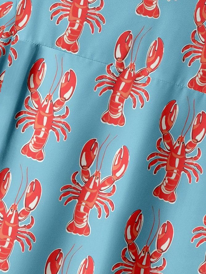 Tall Size Moisture-wicking Lobster Chest Pocket Hawaiian Shirt