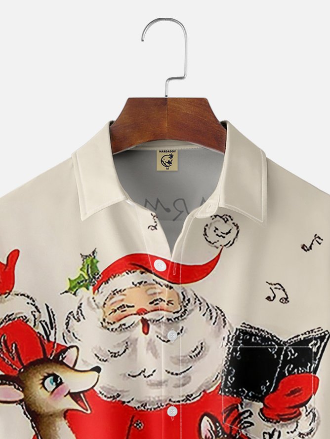 Tall Size Moisture-wicking Christmas Santa Chest Pocket Holiday Shirt