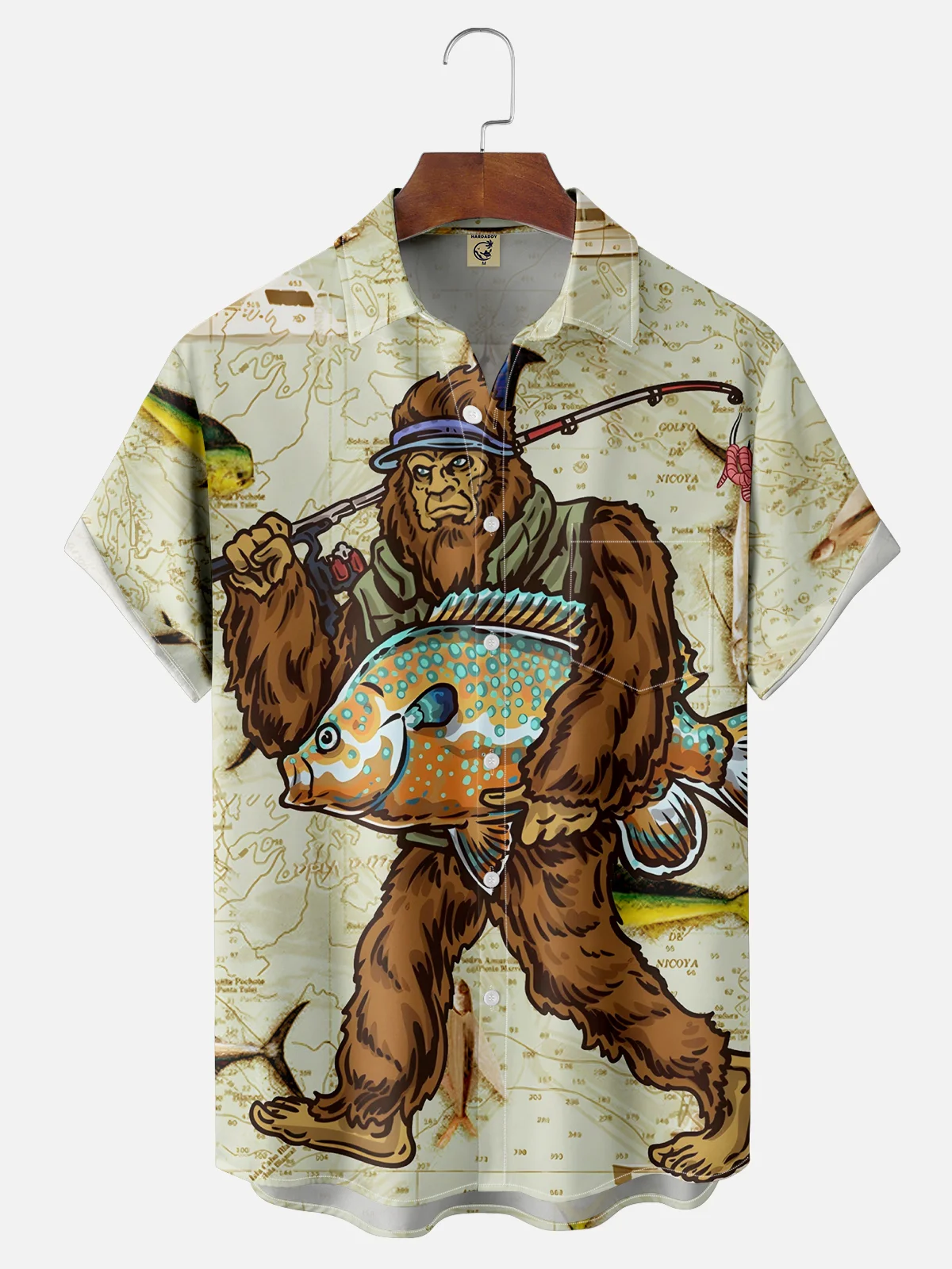 Moisture Wicking Bigfoot Fishing Chest Pocket Hawaiian Shirt