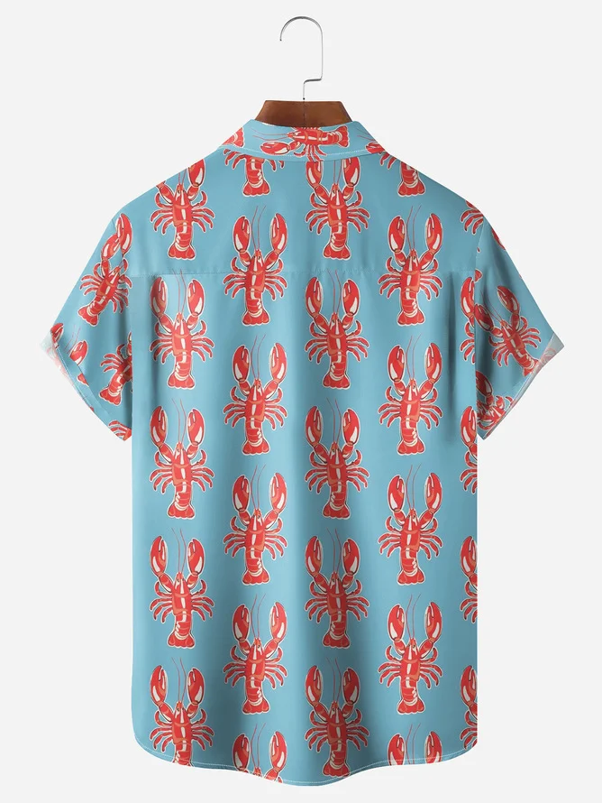 Tall Size Moisture-wicking Lobster Chest Pocket Hawaiian Shirt