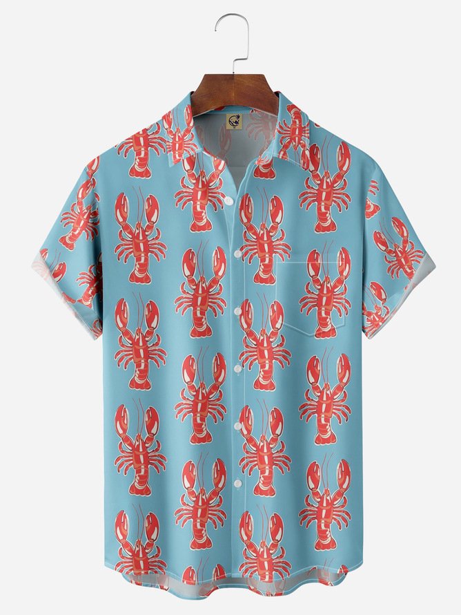 Tall Size Moisture-wicking Lobster Chest Pocket Hawaiian Shirt