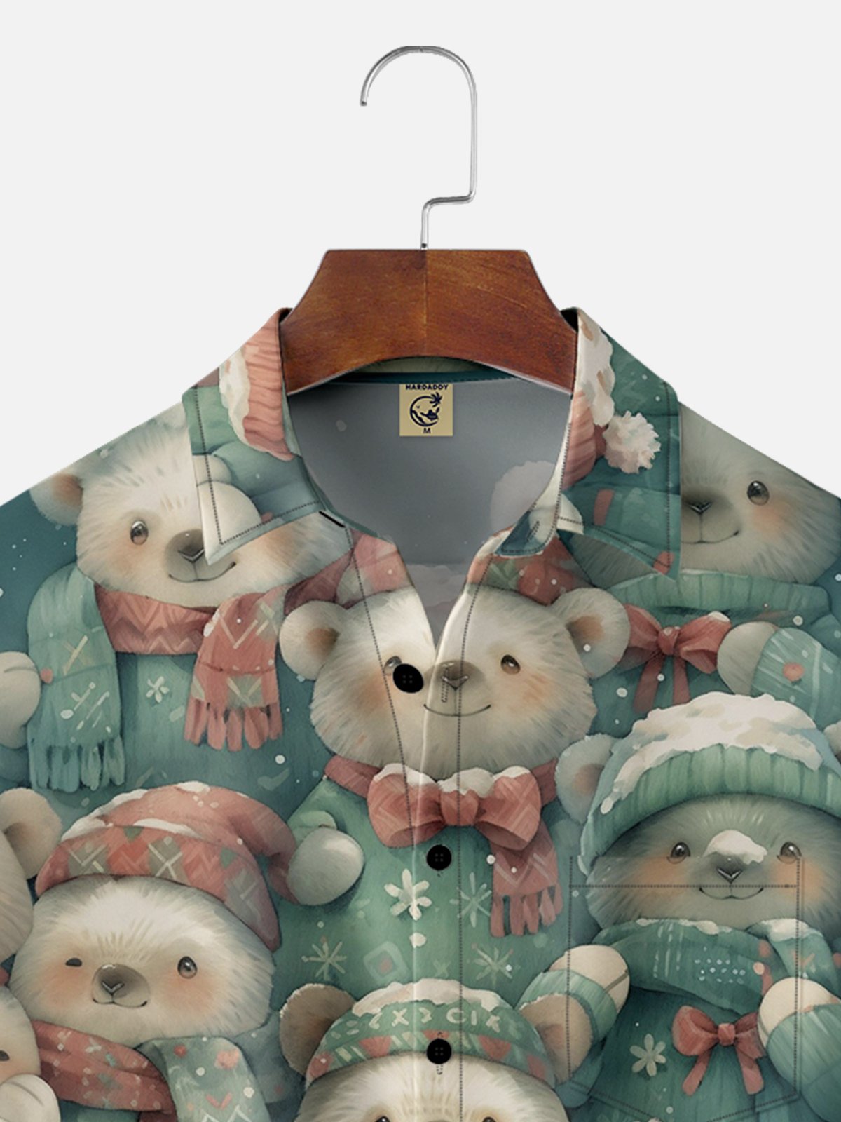 Moisture Wicking Christmas Hat Cartoon Bear Chest Pocket Hawaiian Shirt