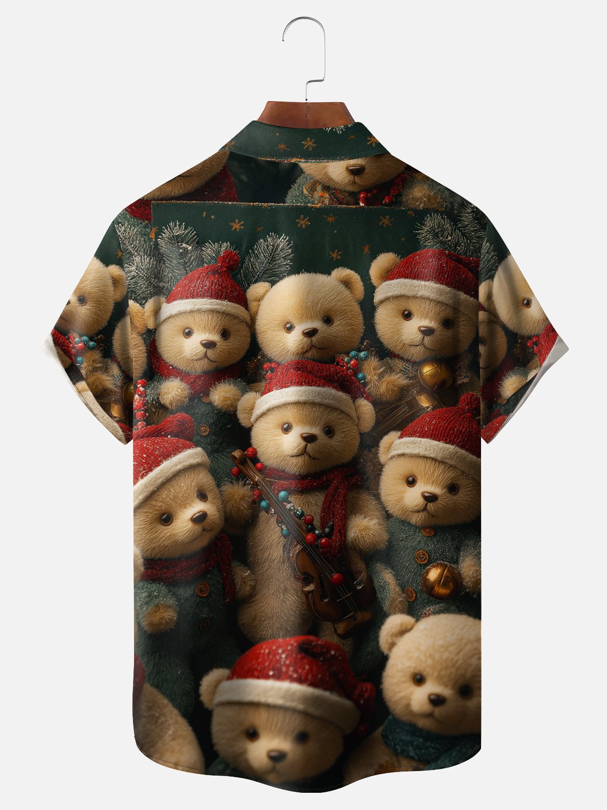 Moisture Wicking Christmas Hat Bear Chest Pocket Hawaiian Shirt