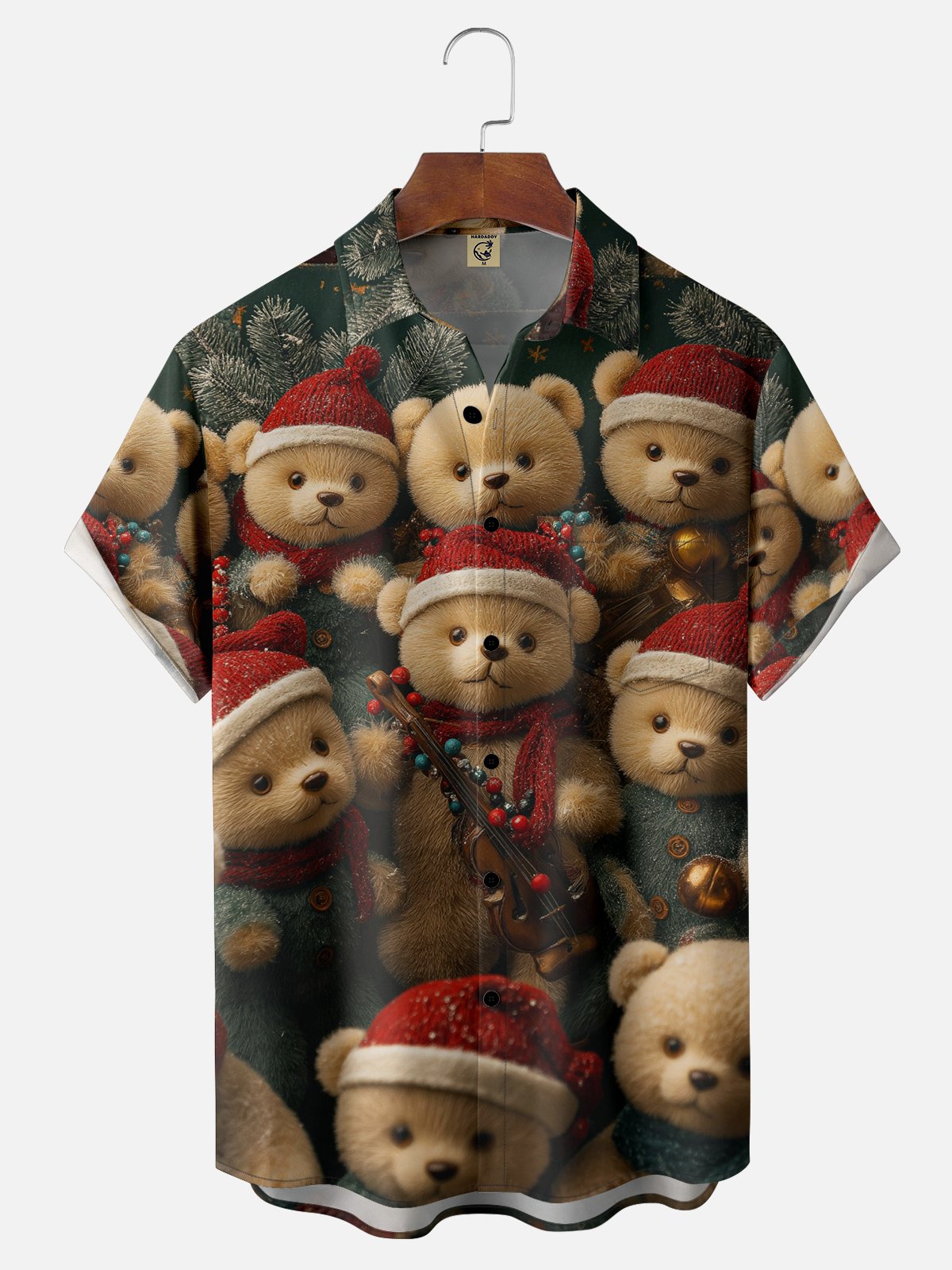 Moisture Wicking Christmas Hat Bear Chest Pocket Hawaiian Shirt