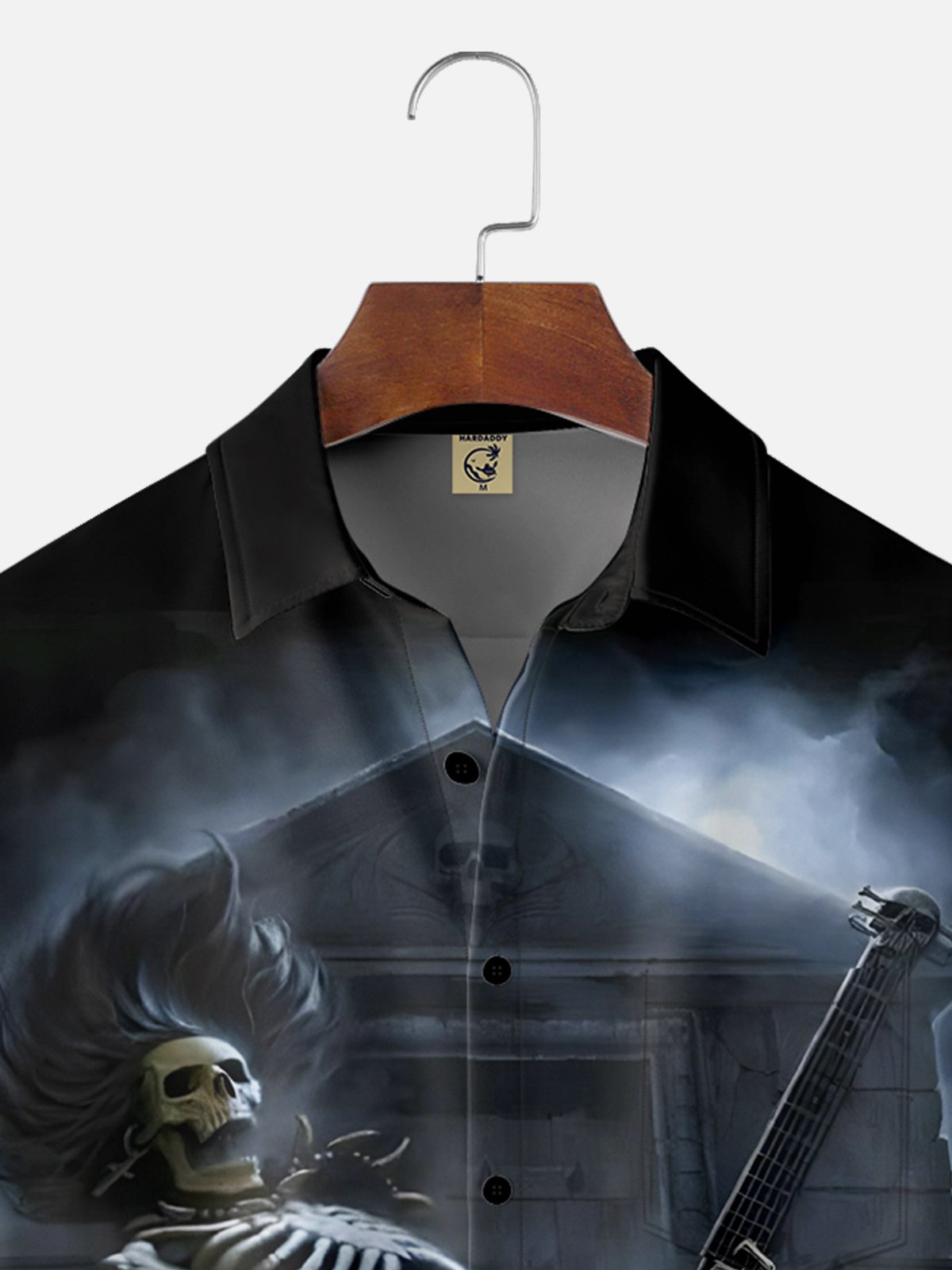 Moisture-wicking Halloween Skull Guitar Chest Pocket Casual Shirt