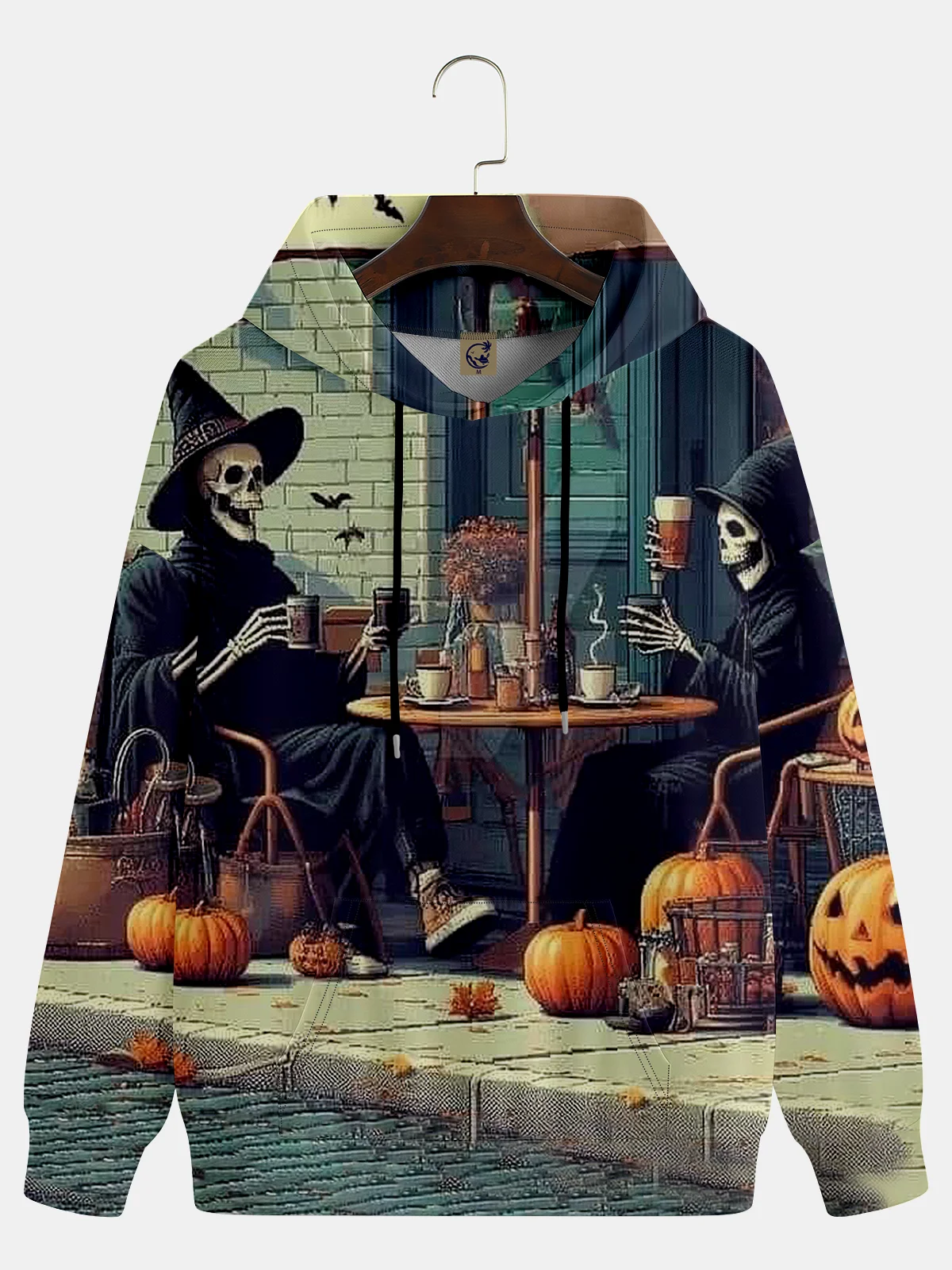 Halloween Skeleton Grim Reaper Afternoon Tea Hoodie Sweatshirt