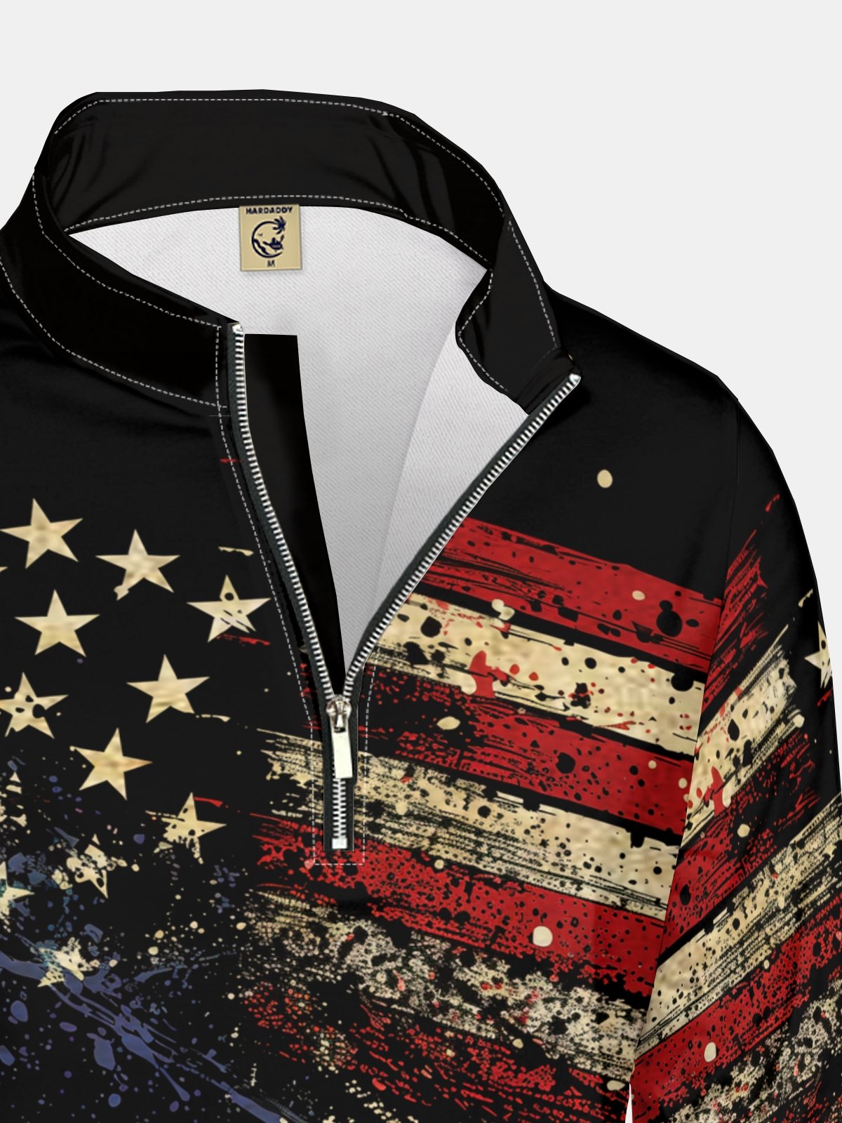 Vintage Art Distressed American Flag Print Half-zip Pullover Sweatshirt