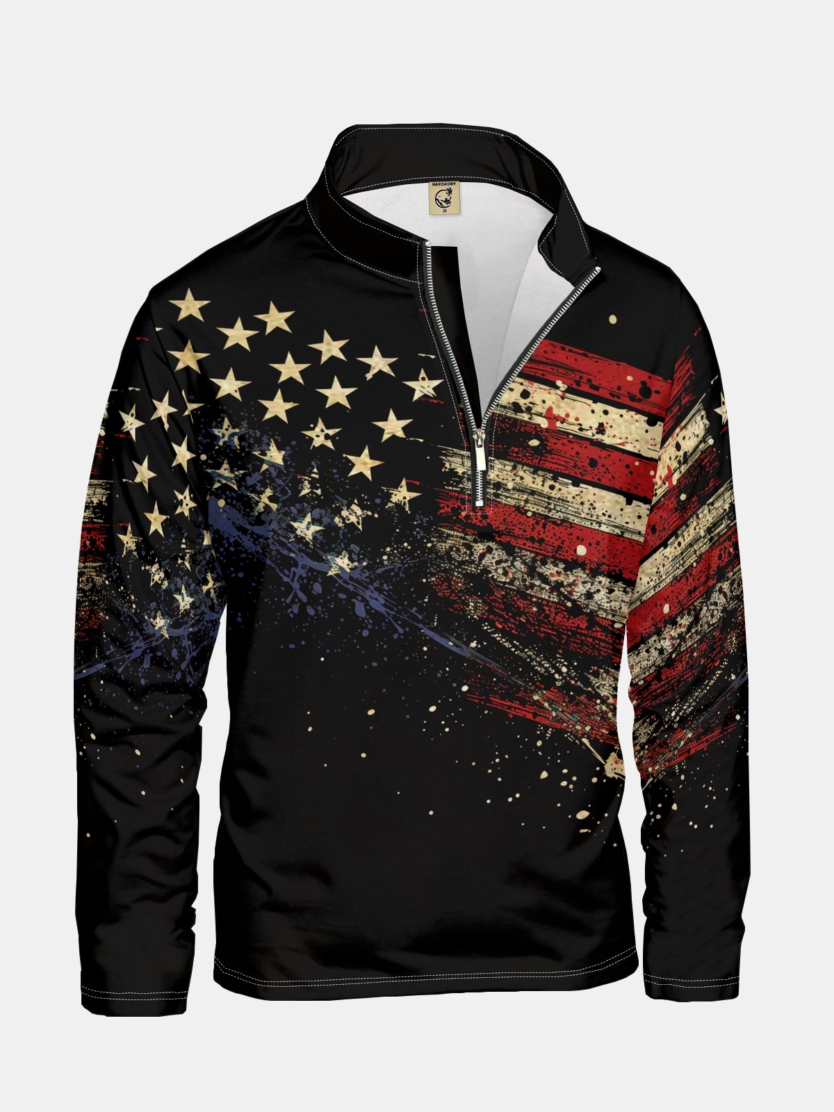 Vintage Art Distressed American Flag Print Half-zip Pullover Sweatshirt