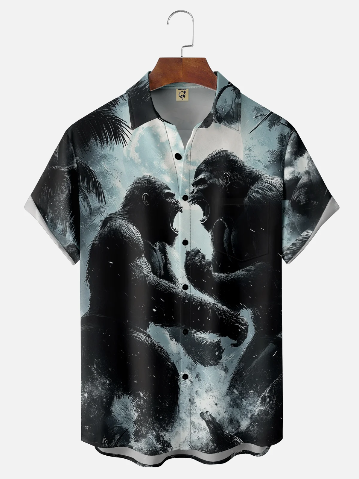 Moisture Wicking Abstract Orangutan Chest Pocket Hawaiian Shirt