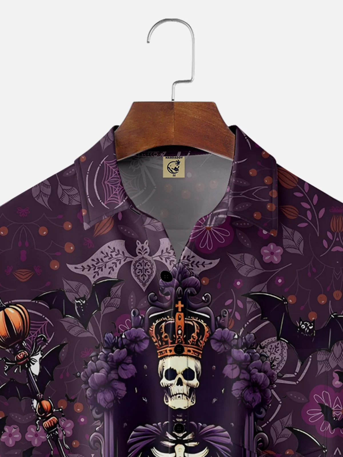 Moisture Wicking Halloween Skull Pumpkin Chest Pocket Hawaiian Shirt