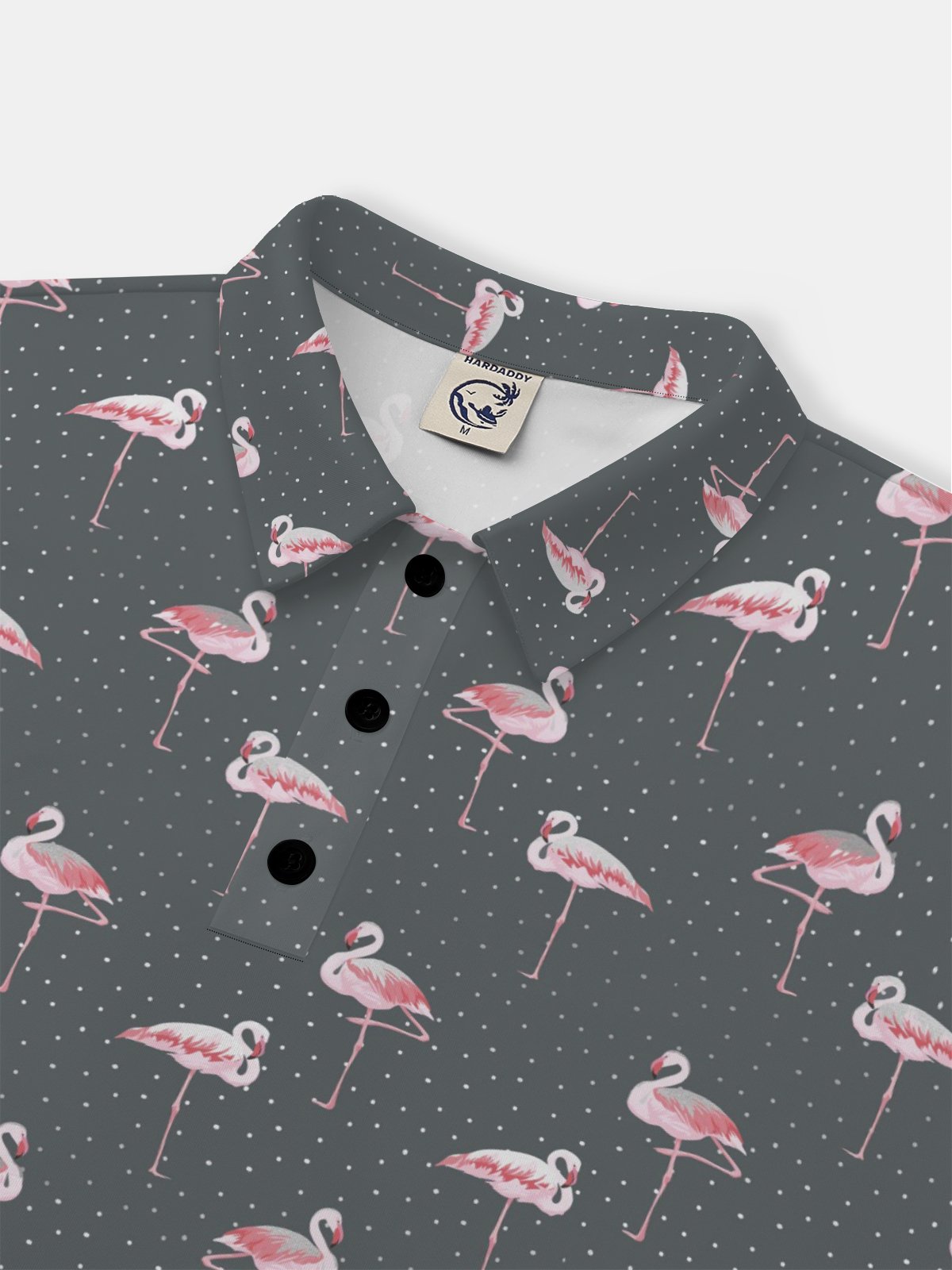 Hardaddy Flamingo Polka Dot Button Short Sleeve Golf Polo Shirt