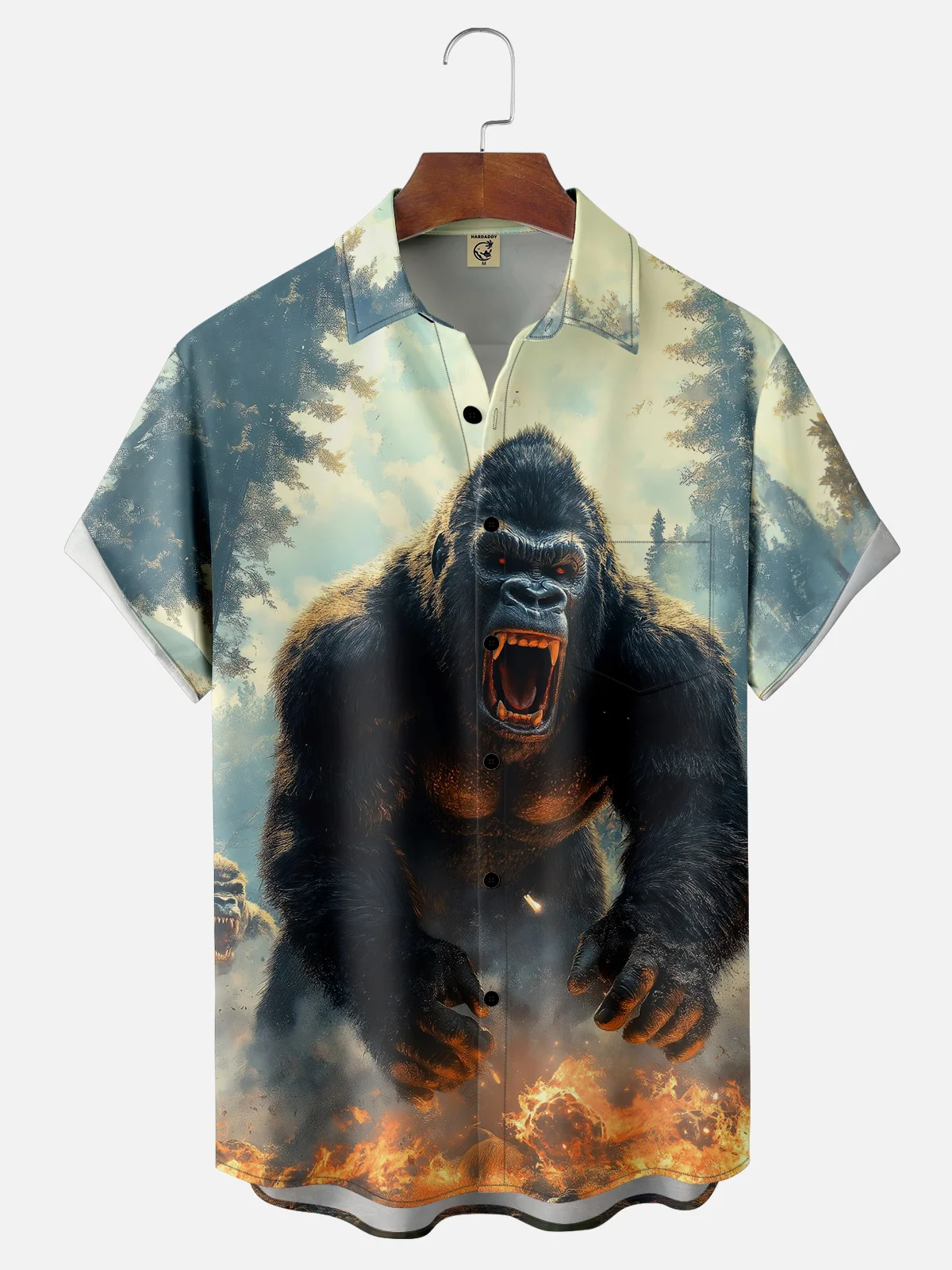 Moisture Wicking Abstract Gradient Color Gorilla Chest Pocket Hawaiian Shirt