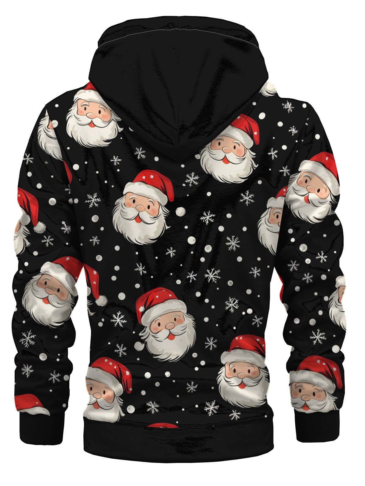 Santa Claus Head and Snowflake Print Zipper Hoodie Sweatshirt