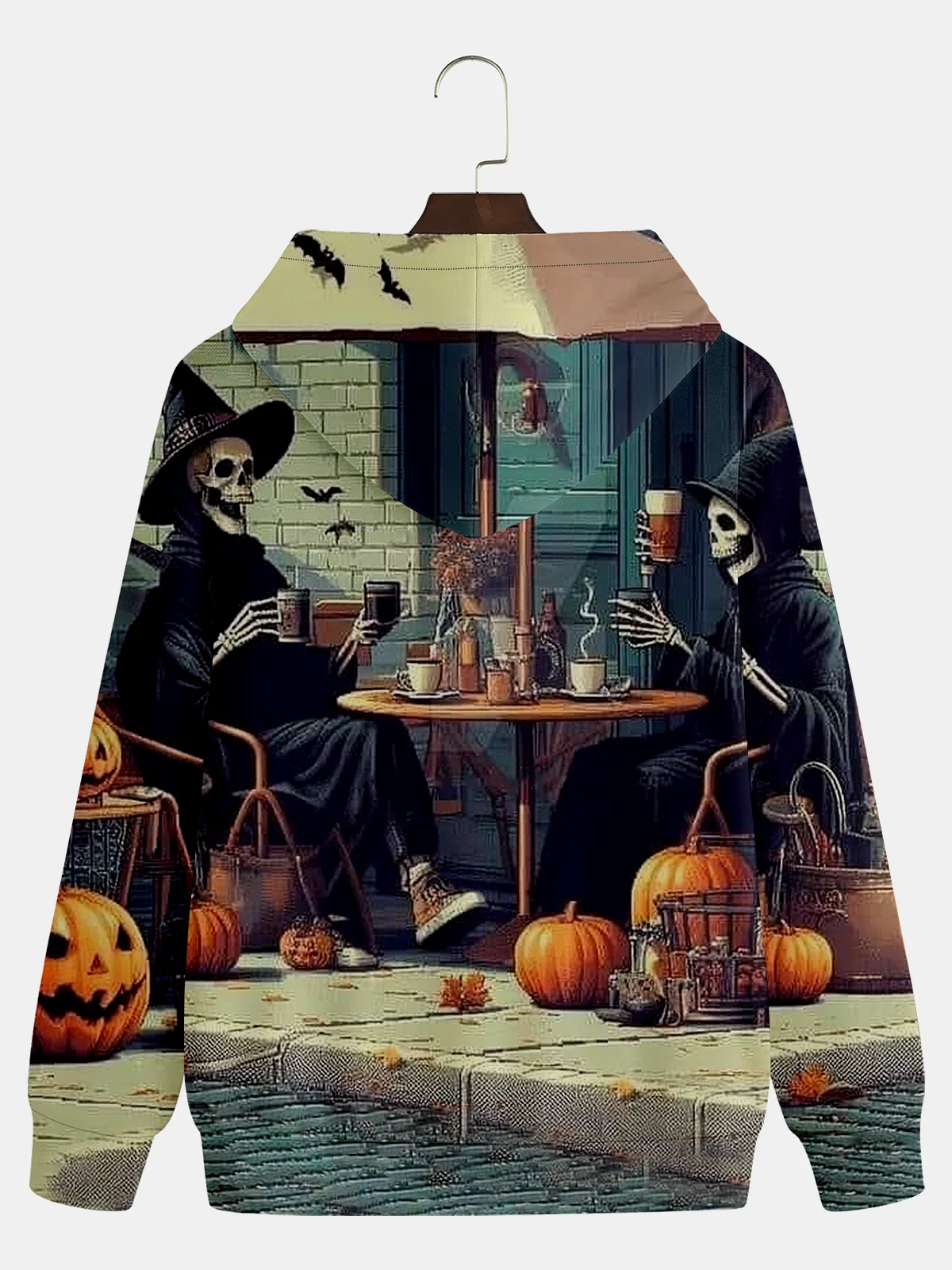 Halloween Skeleton Grim Reaper Afternoon Tea Hoodie Sweatshirt