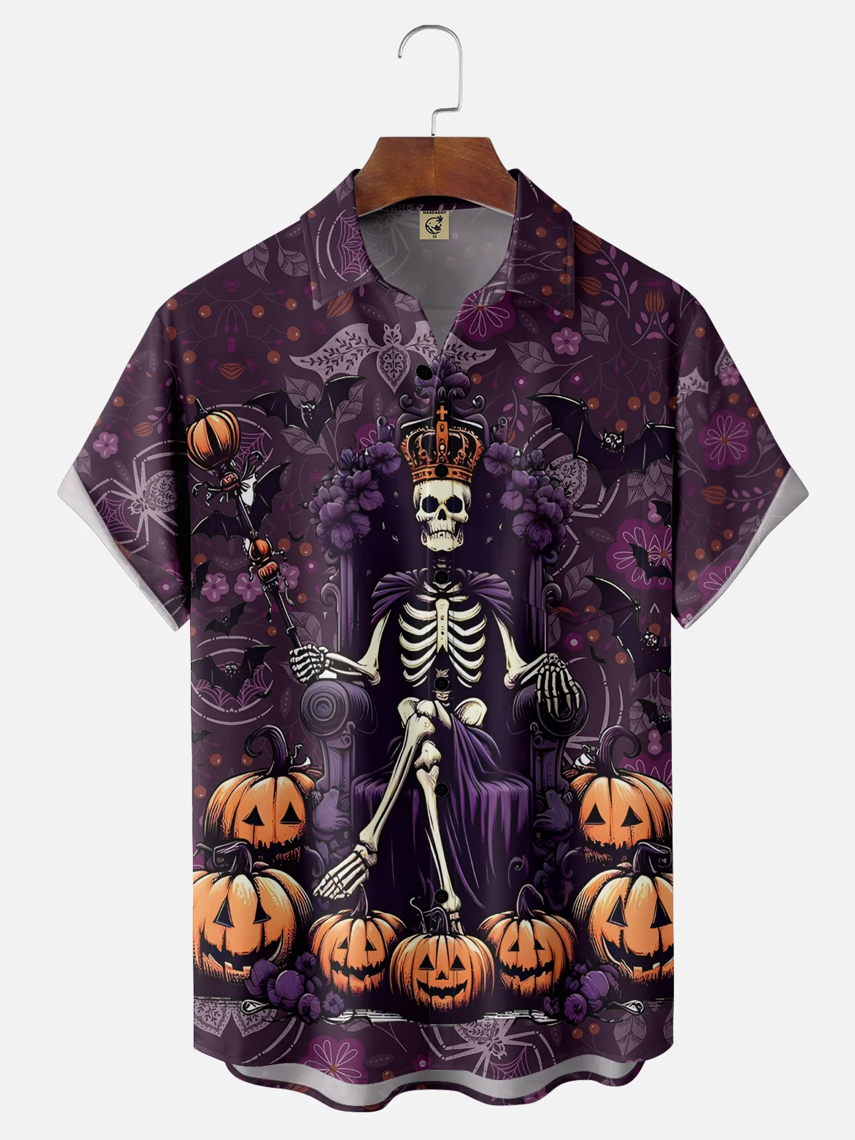 Moisture Wicking Halloween Skull Pumpkin Chest Pocket Hawaiian Shirt