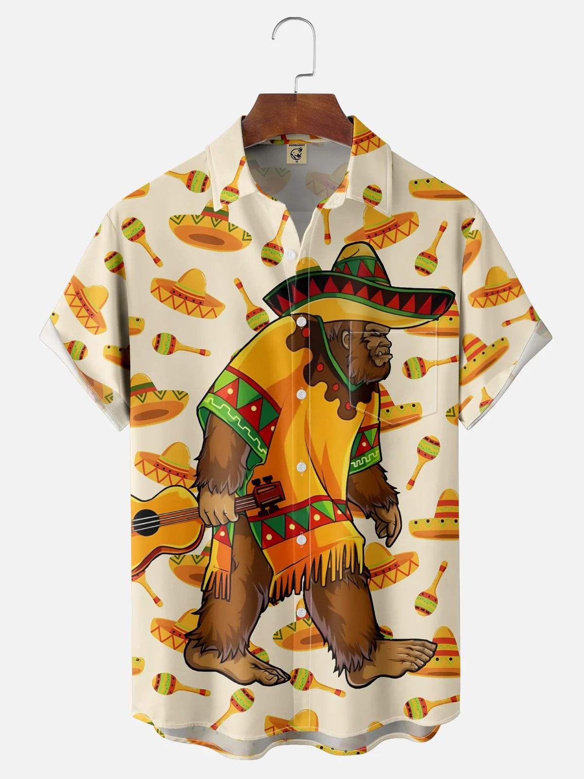 Moisture-wicking Bigfoot Guitar Maracas Chest Pocket Casual Shirt