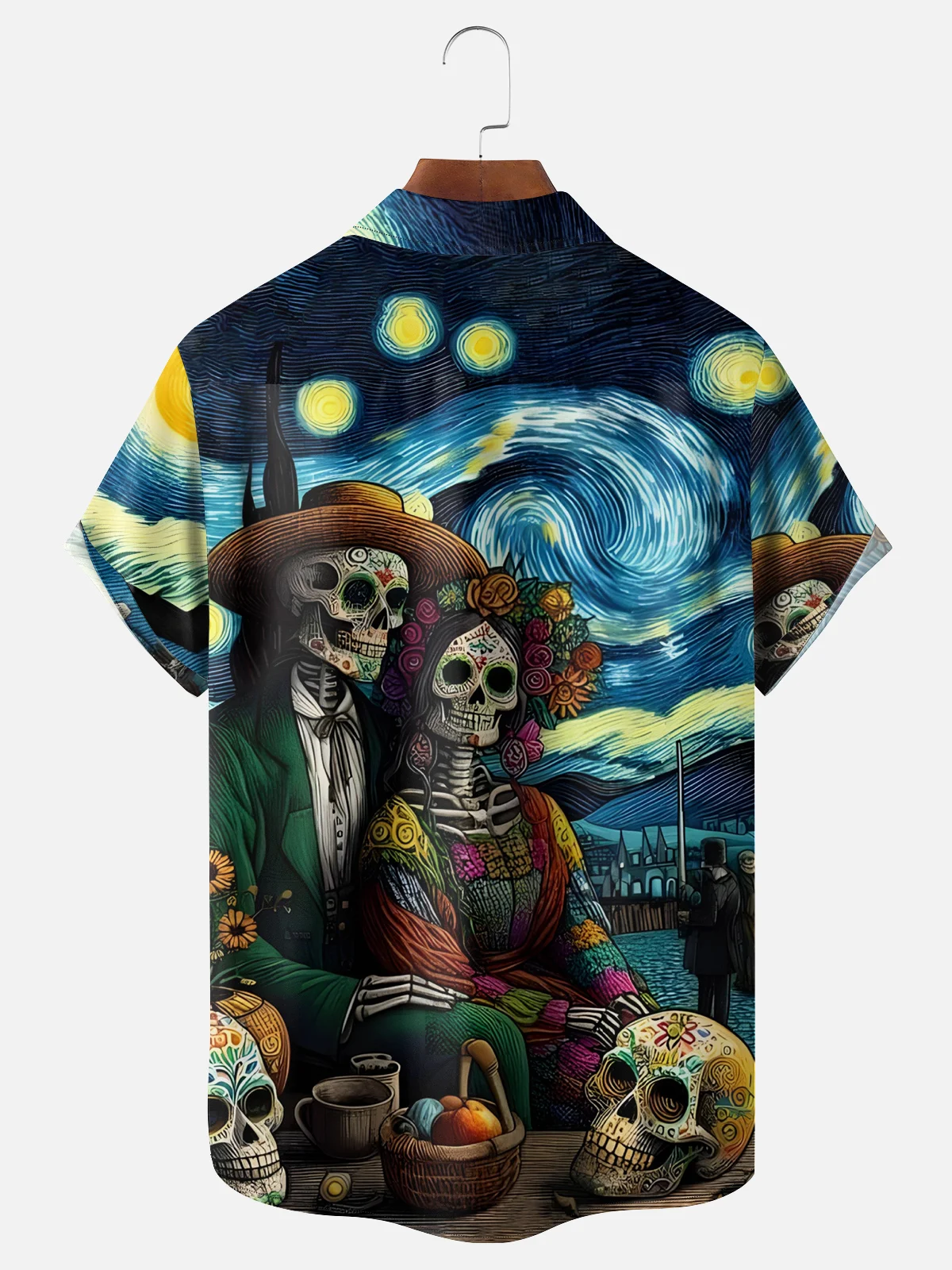 Moisture-wicking Day of the Dead Skull Chest Pocket Casual Shirt