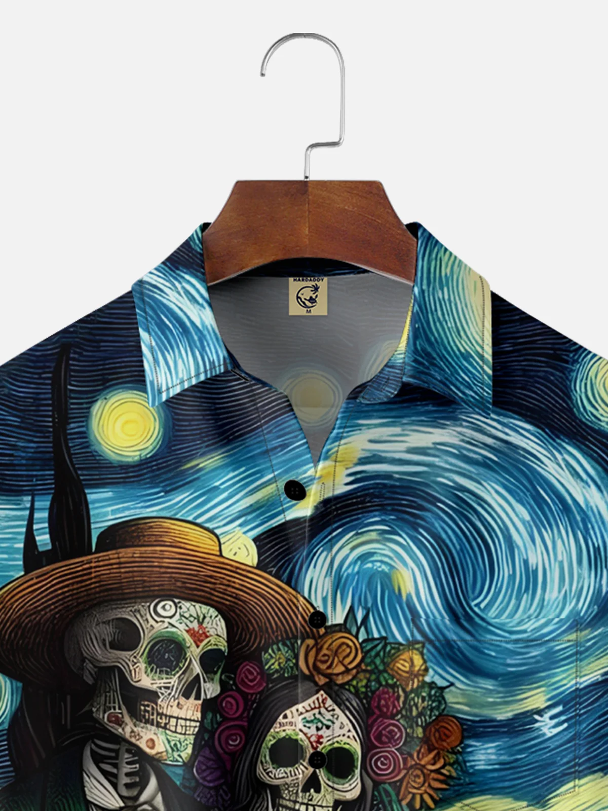 Moisture-wicking Day of the Dead Skull Chest Pocket Casual Shirt