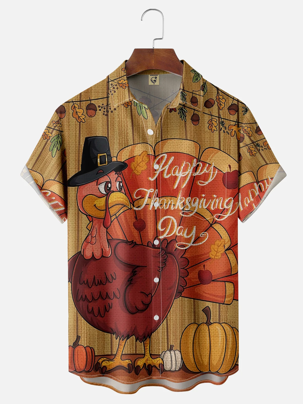 Moisture Wicking Thanksgiving Turkey Chest Pocket Hawaiian Shirt