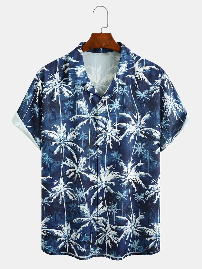 Tall Size Moisture Wicking Abstract Gradient Coconut Tree Chest Pocket Hawaiian Shirt