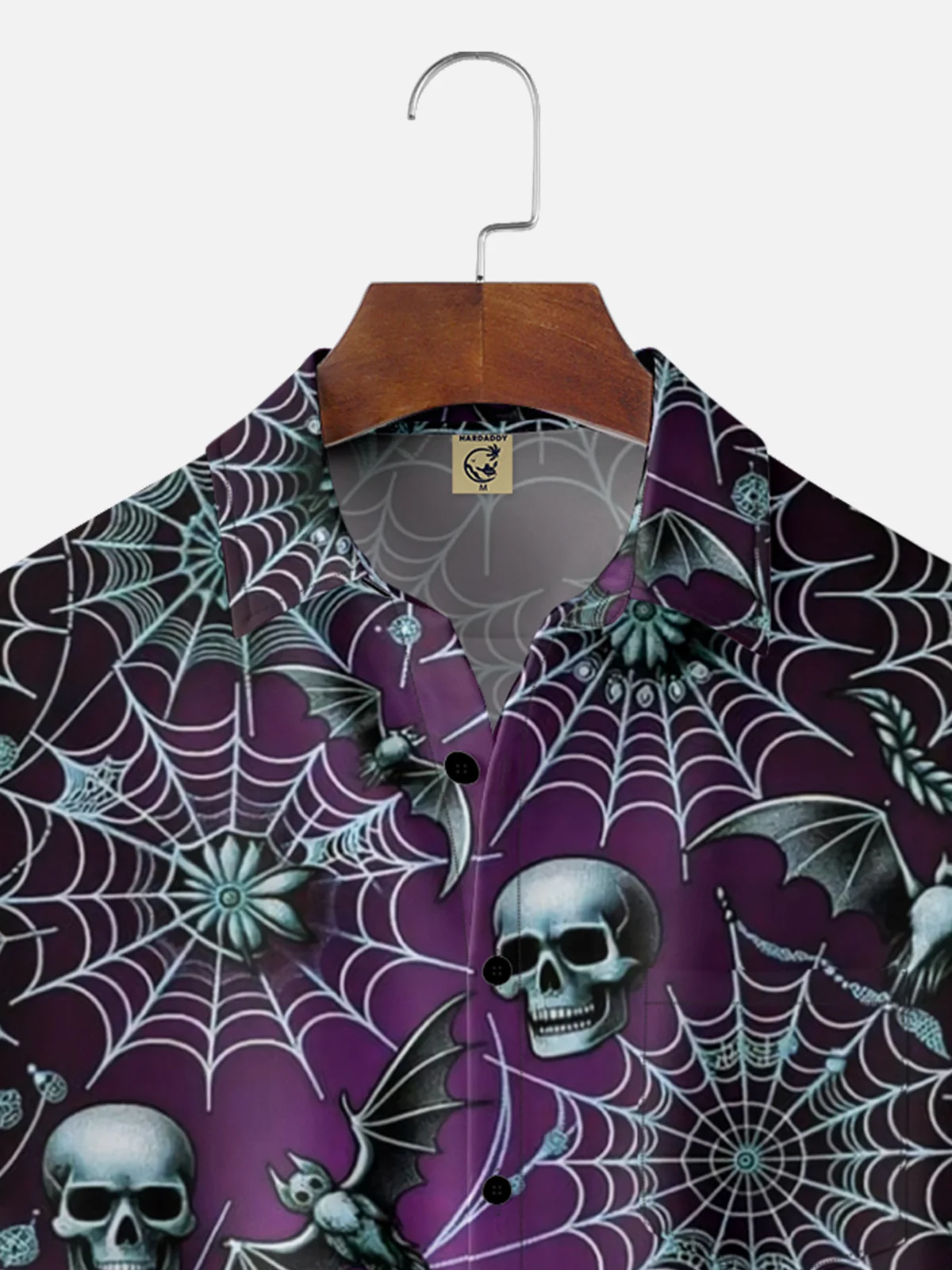 Moisture-wicking Halloween Skull Art Print Chest Pocket Hawaiian Shirt