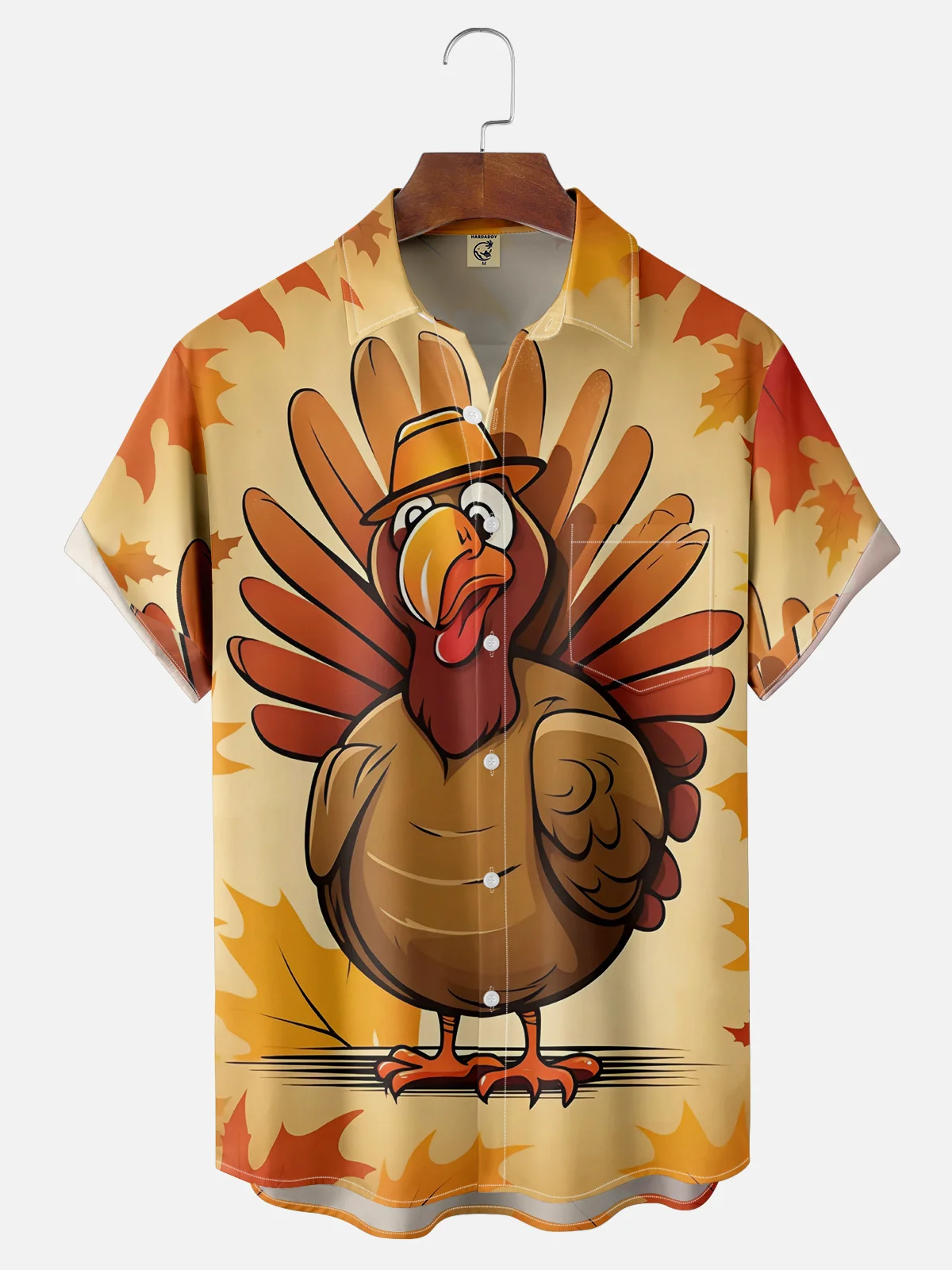 Moisture Wicking Thanksgiving Turkey Chest Pocket Hawaiian Shirt