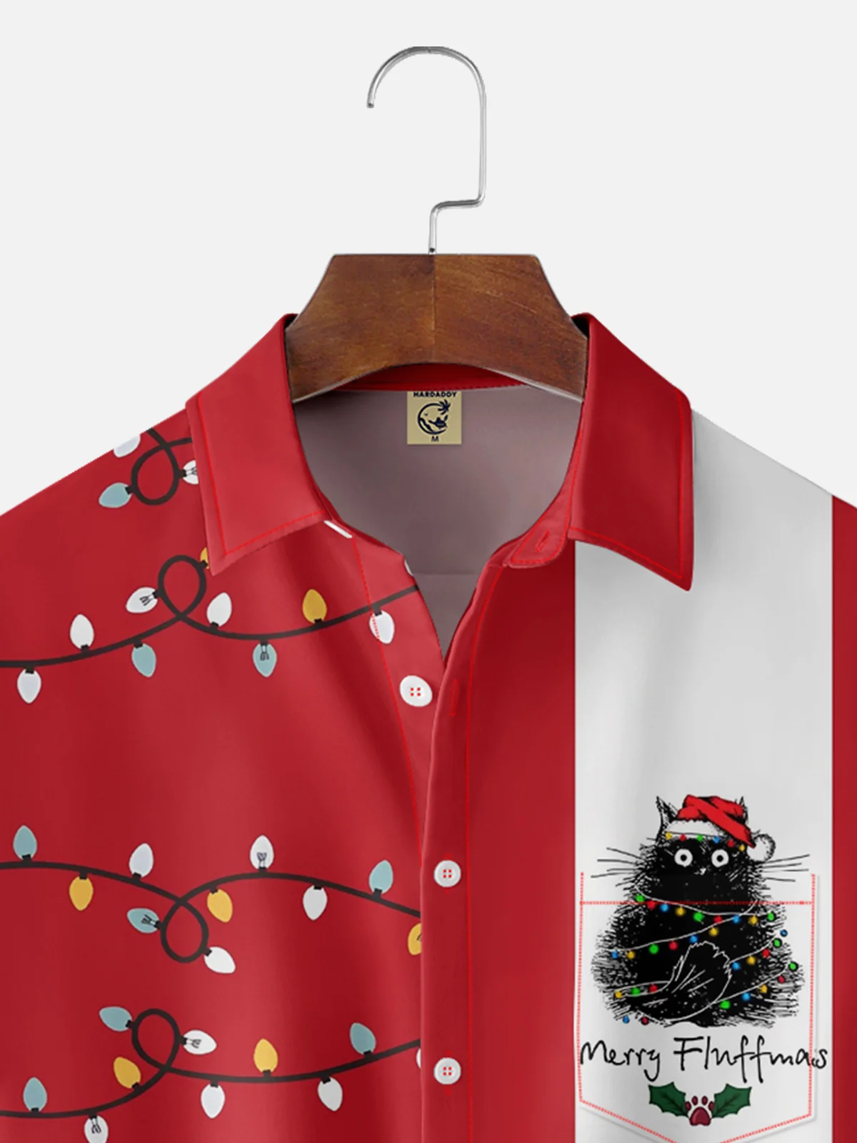 Moisture-wicking Christmas Black Cat Chest Pocket Bowling Shirt