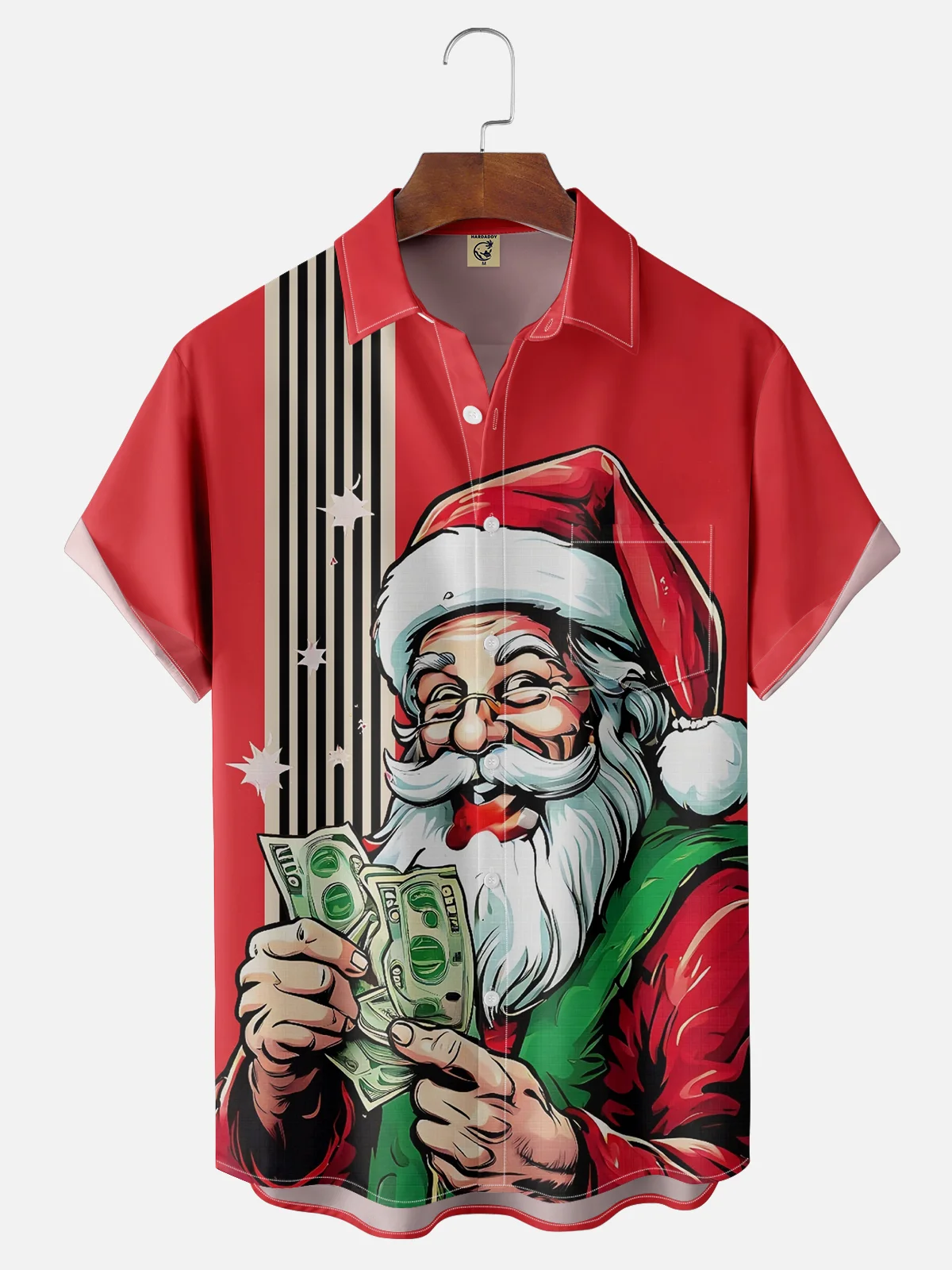 Moisture Wicking Christmas Santa Chest Pocket Hawaiian Shirt