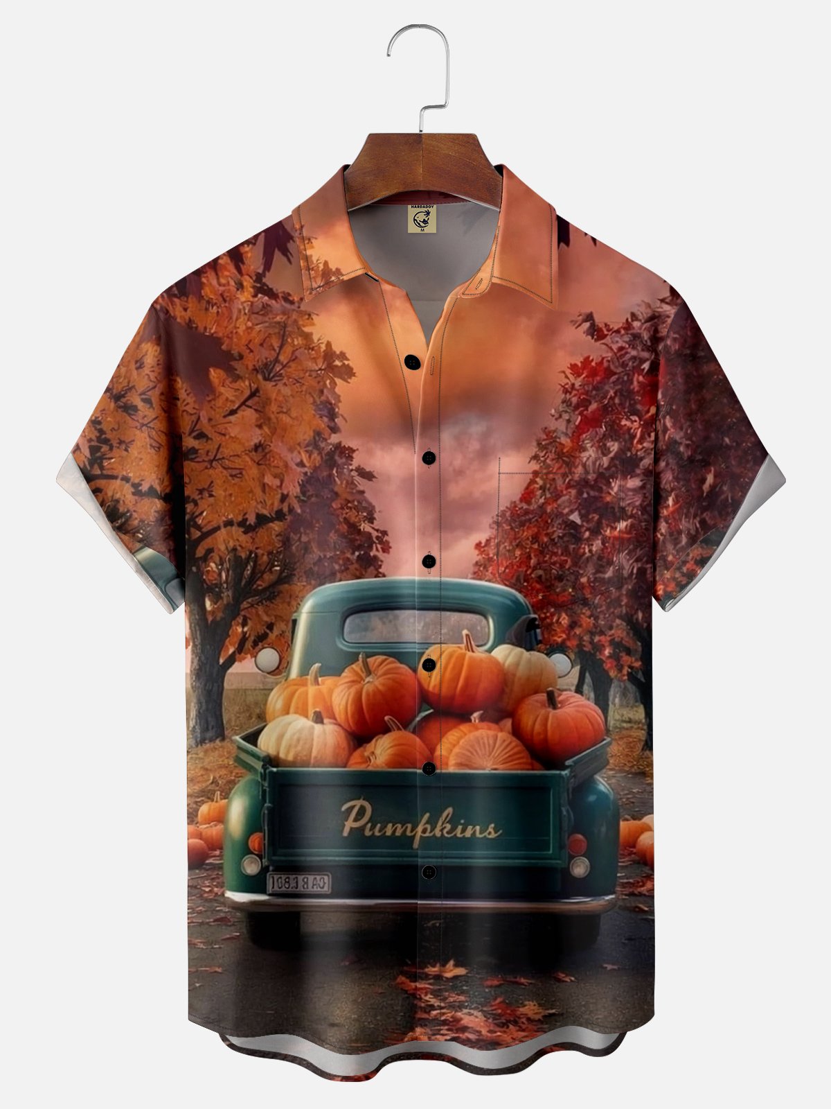 Moisture-wicking Thanksgiving Pumpkin Chest Pocket Hawaiian Shirt