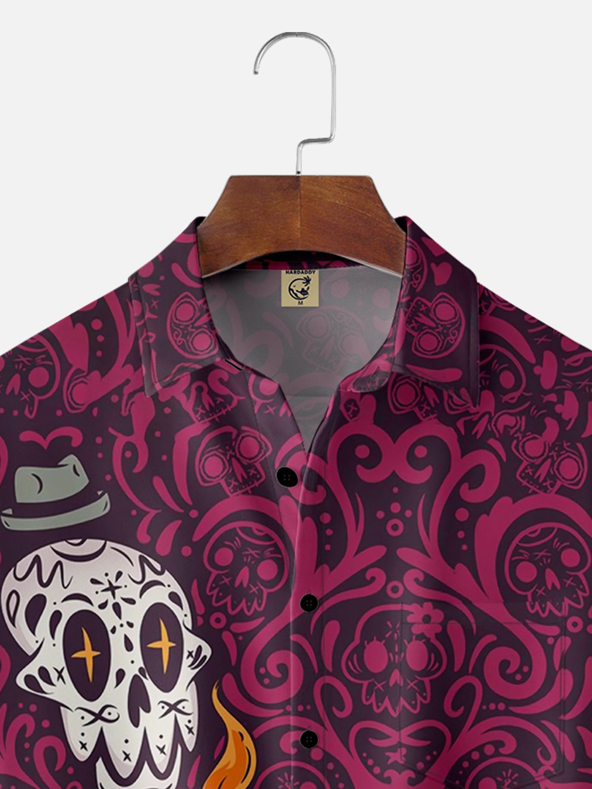 Moisture-wicking Day of the Dead Abstract Skull Art Painting Chest Pocket Hawaiian Shirt