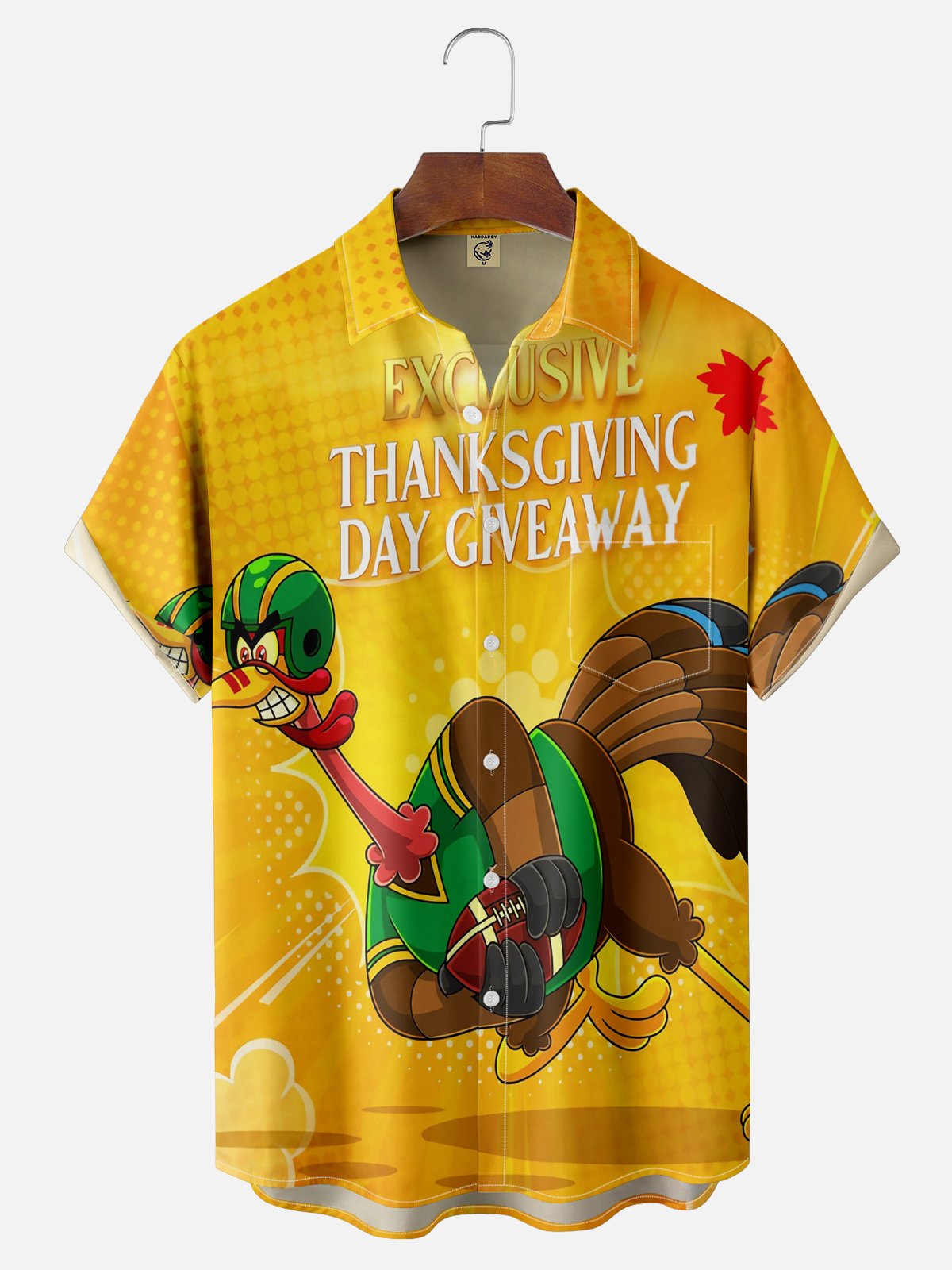 Moisture Wicking Thanksgiving Football Turkey Chest Pocket Hawaiian Shirt