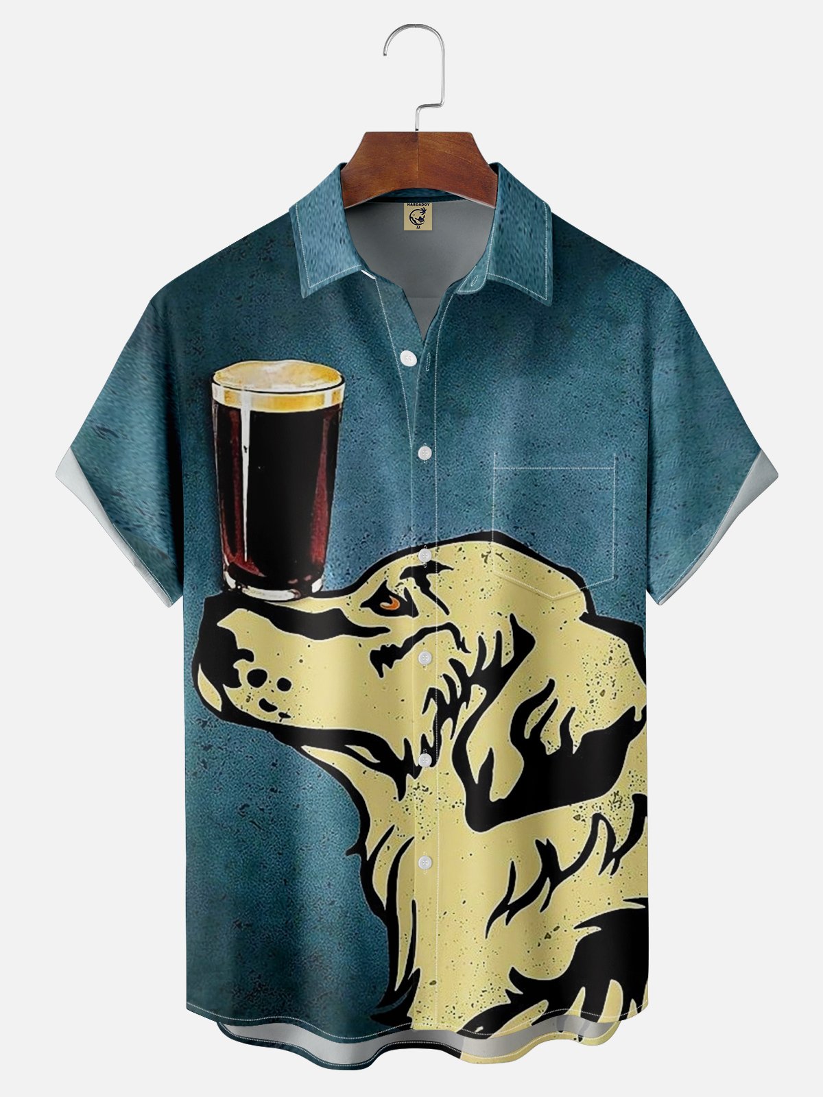 Moisture-wicking Beer And Dog Art Illustration Chest Pocket Hawaiian Shirt