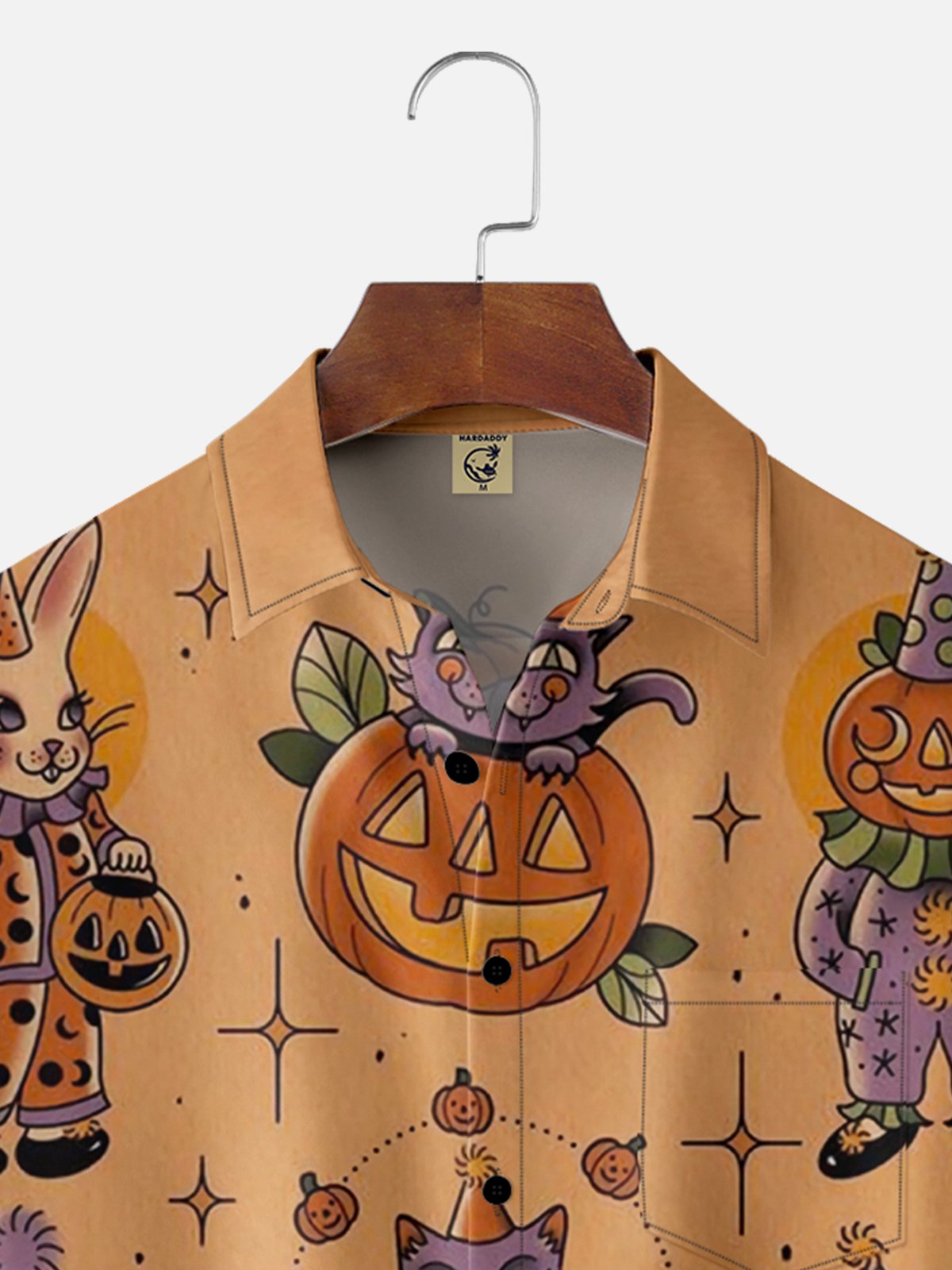 Moisture-wicking Halloween Pumpkin and Cat Carnival Chest Pocket Hawaiian Shirt