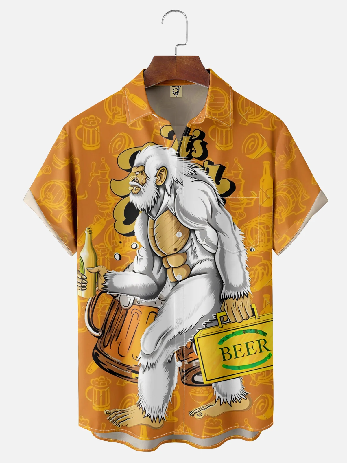 Moisture Wicking Bigfoot Beer Chest Pocket Hawaiian Shirt