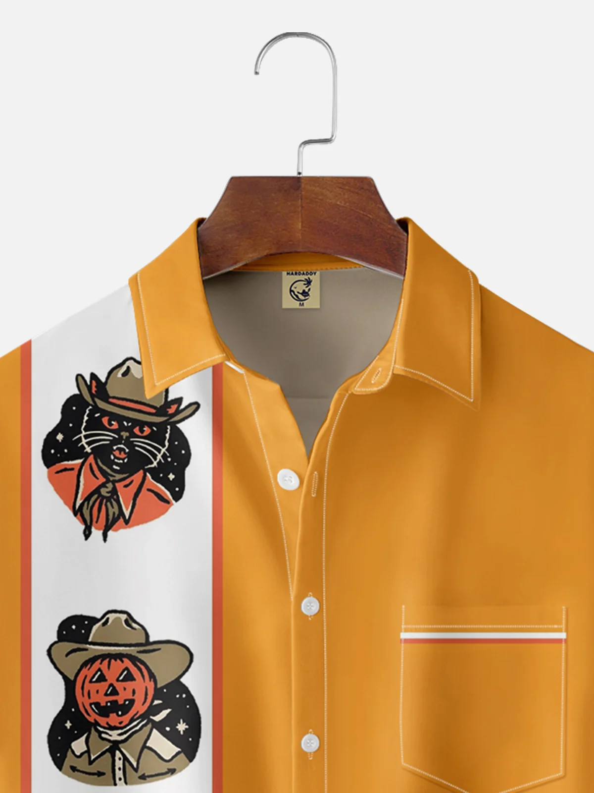 Moisture-wicking Halloween Skull Vintage Illustration Chest Pocket Bowling Shirt